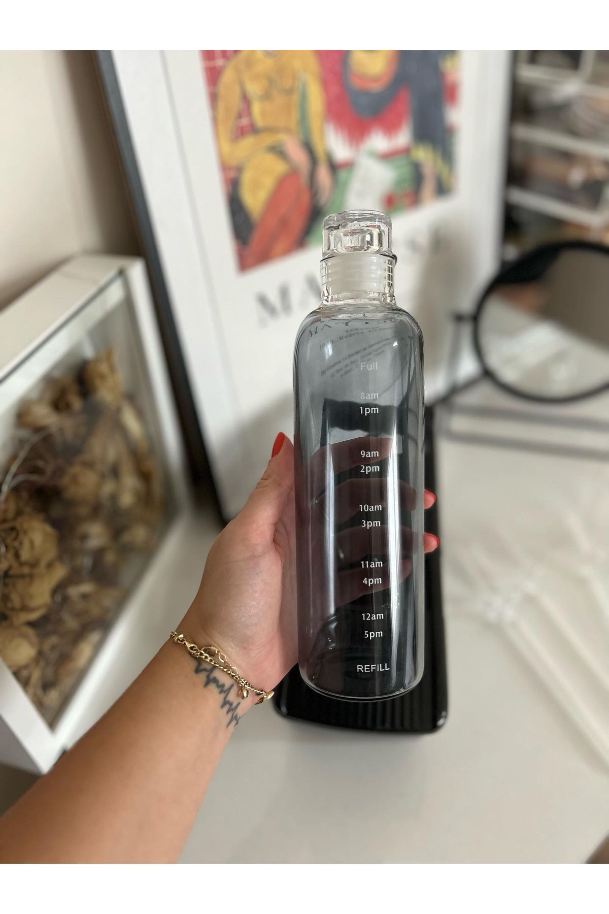KÜÇÜK EW-Healthy Glass Water Bottle 500ml Motivational Leak Proof Water Bottle Borosilicate Glass 6