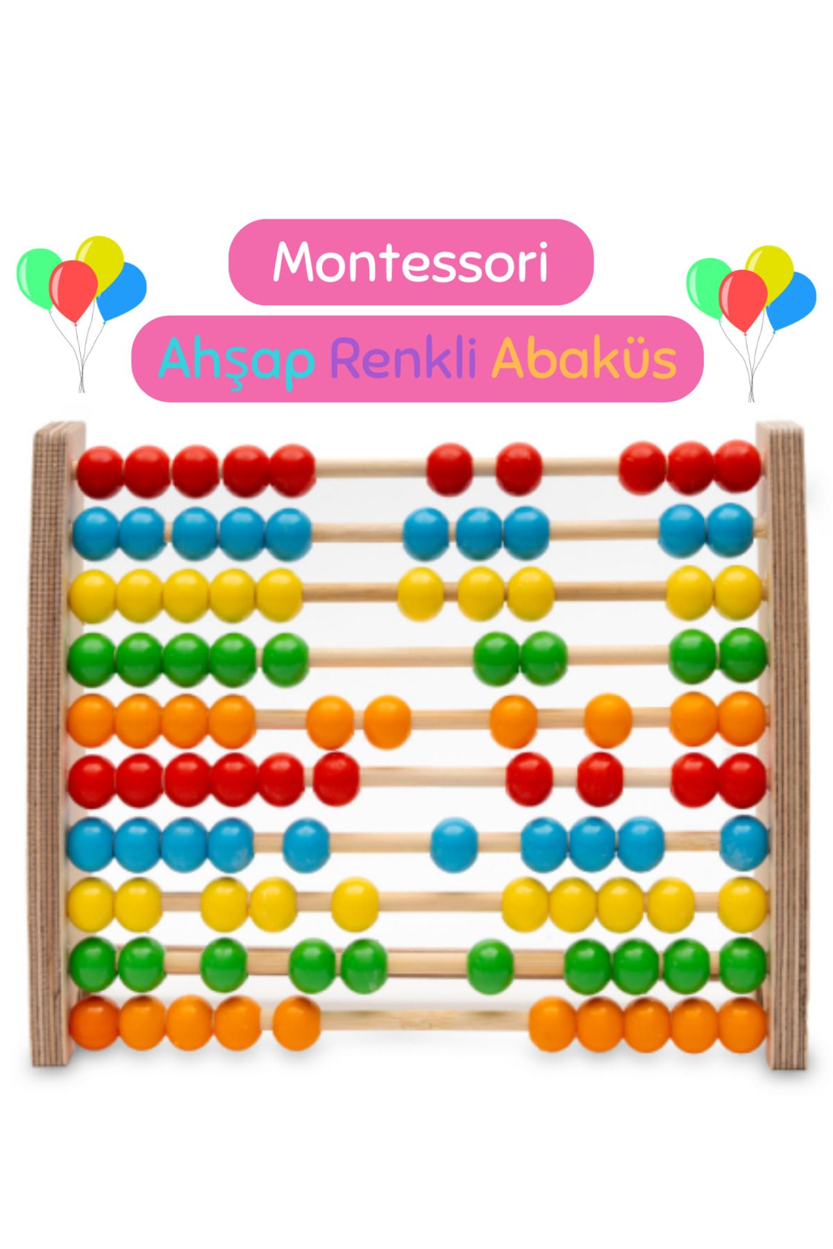 Montessori Renkli Ahşap Abaküs / 1 Yaş / Eğitici, Öğretici Ve Güvenli Çocuk Oyuncağı