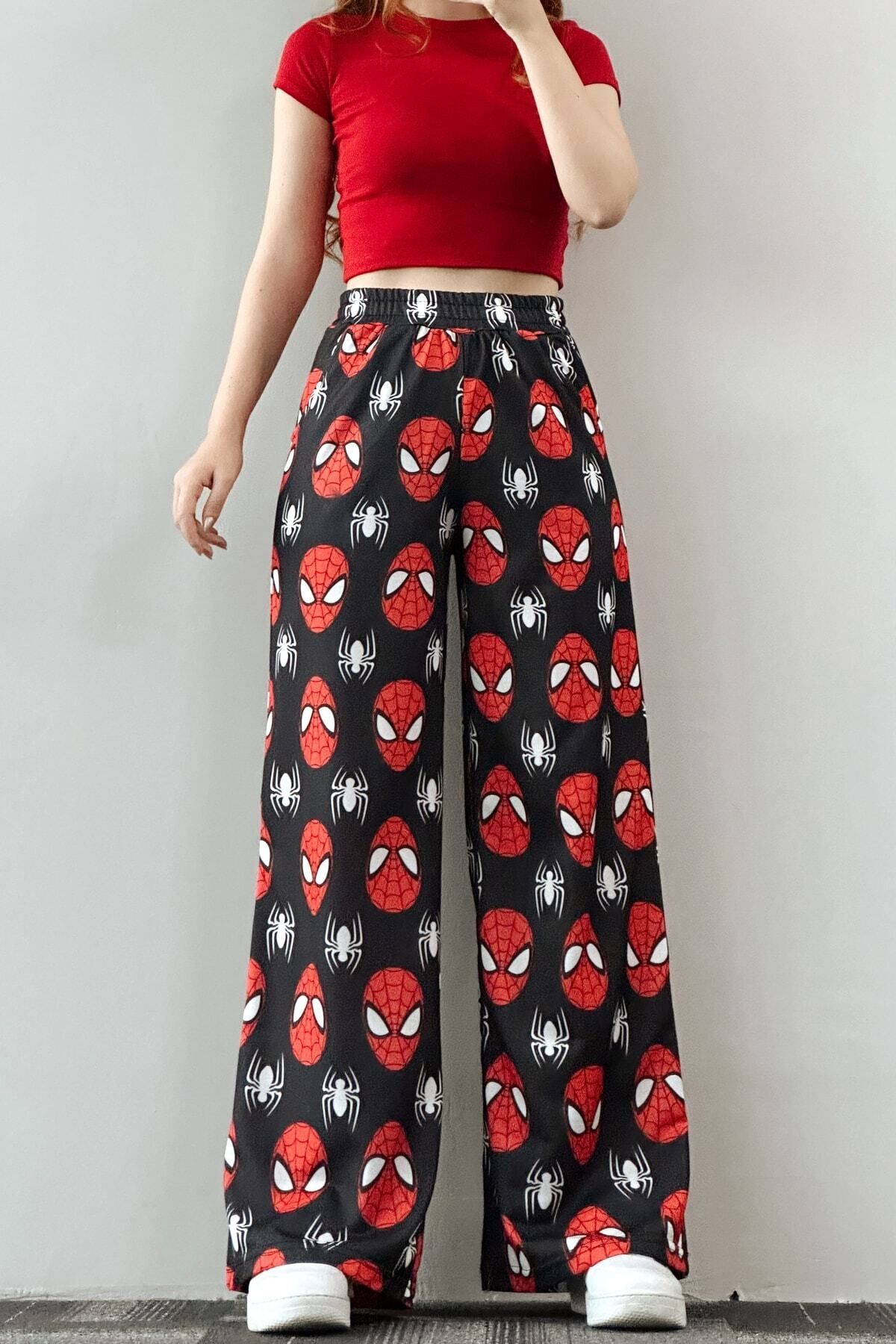 Ef Butik Black Spider Spiderman Wide Leg Sweatpants Trendyol