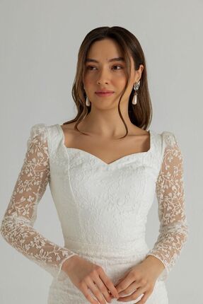 Dans Sim Kabartma Organze Kol Nikah Elbisesi Abiye