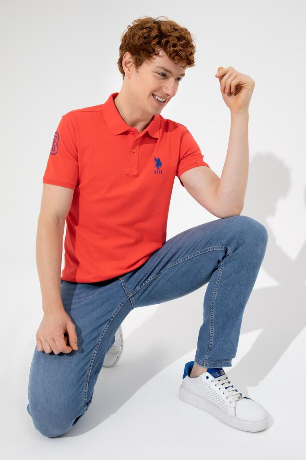 تی شرت یقه پولو قرمز مردانه YAKA اصلی U.S. Polo Assn.