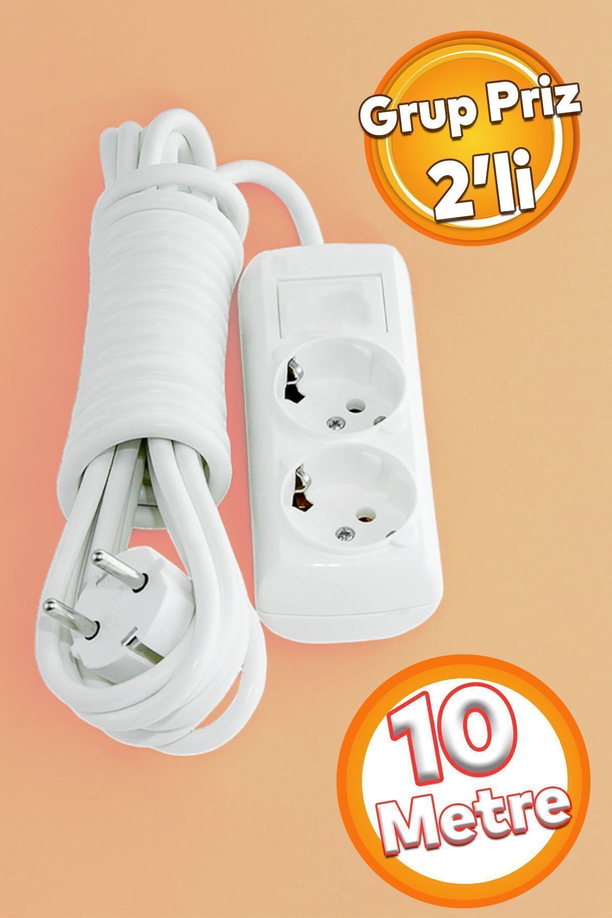 Badem10 2'li Grup Priz - (10 METRE) Topraklı Kablolu Fiş Çoğaltıcı