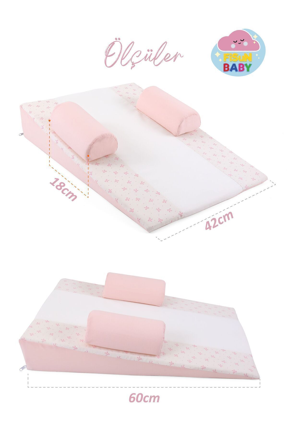 Fisun Baby Bebek Reflü Yatağı (PUDRA-FİYONK) Yıkanabilir Kılıflı, Ortopedik, Ana Kucağı fotoğrafı 3 (önizleme)