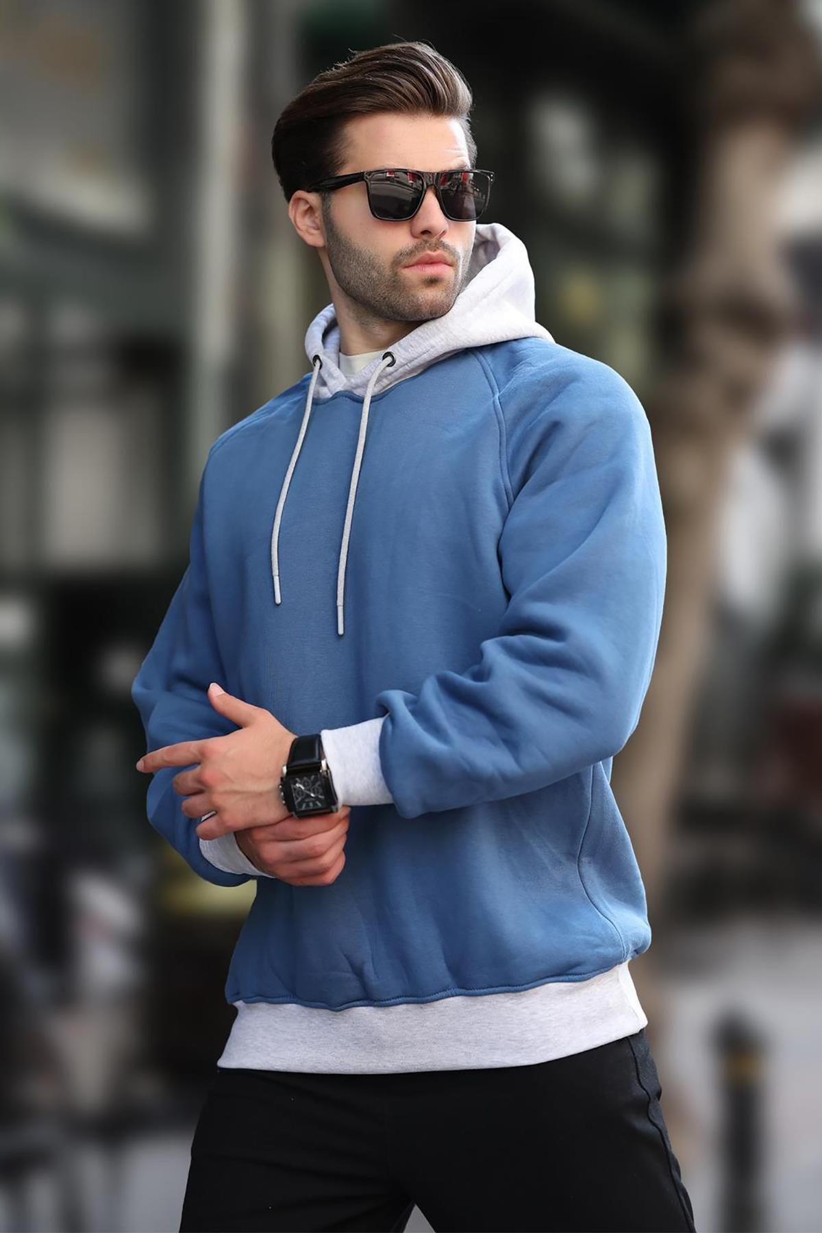 سویشرت نیلی کلاهدار 7073 Madmext
