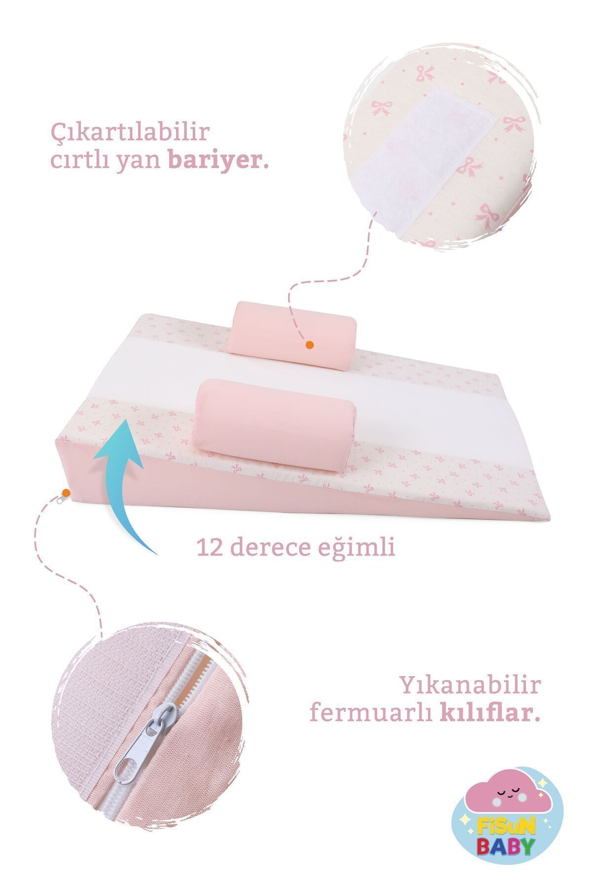 Fisun Baby Bebek Reflü Yatağı (PUDRA-FİYONK) Yıkanabilir Kılıflı, Ortopedik, Ana Kucağı fotoğrafı 2 (önizleme)