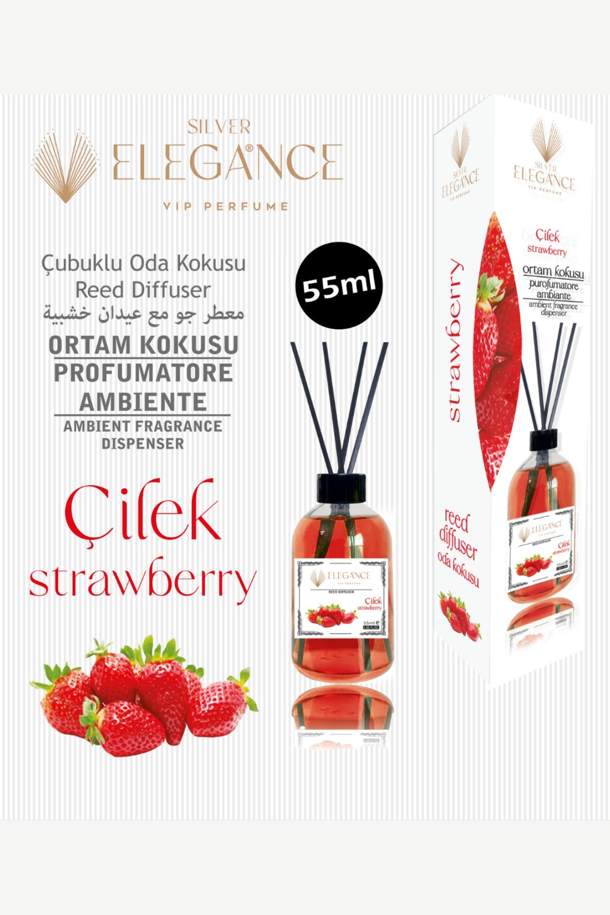 Özel Fiyat - Çilek Reed Diffuser Bambu Çubuklu Oda Kokusu (55 ML)