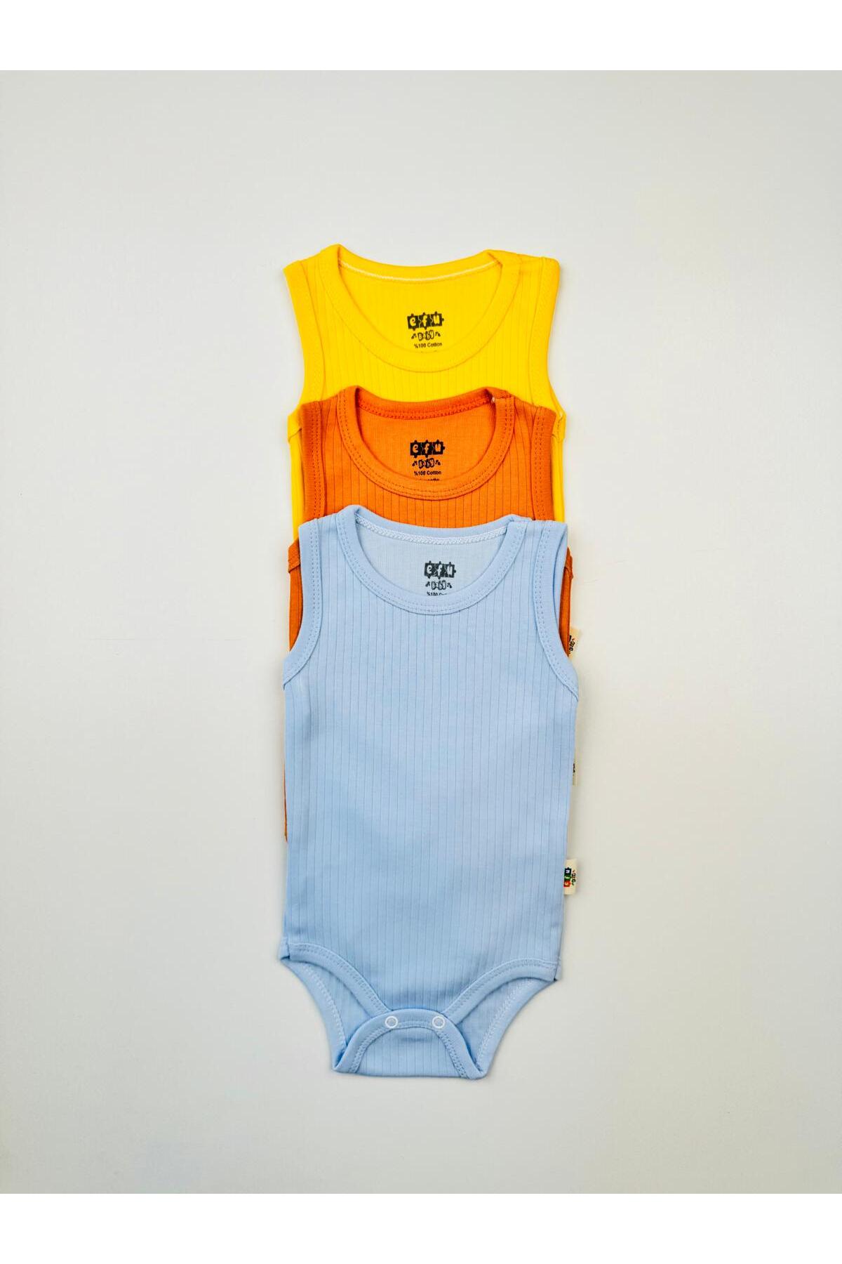 EFU BABY 3'lü Pamuklu Raporlu Askılı Bebek Atlet Body fotoğrafı 3 (önizleme)