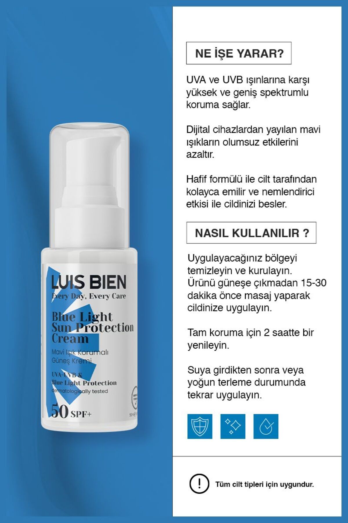 کرم ضد آفتاب صورت خورشید محافظت شده از نور آبی SPF 50+ Luis Bien