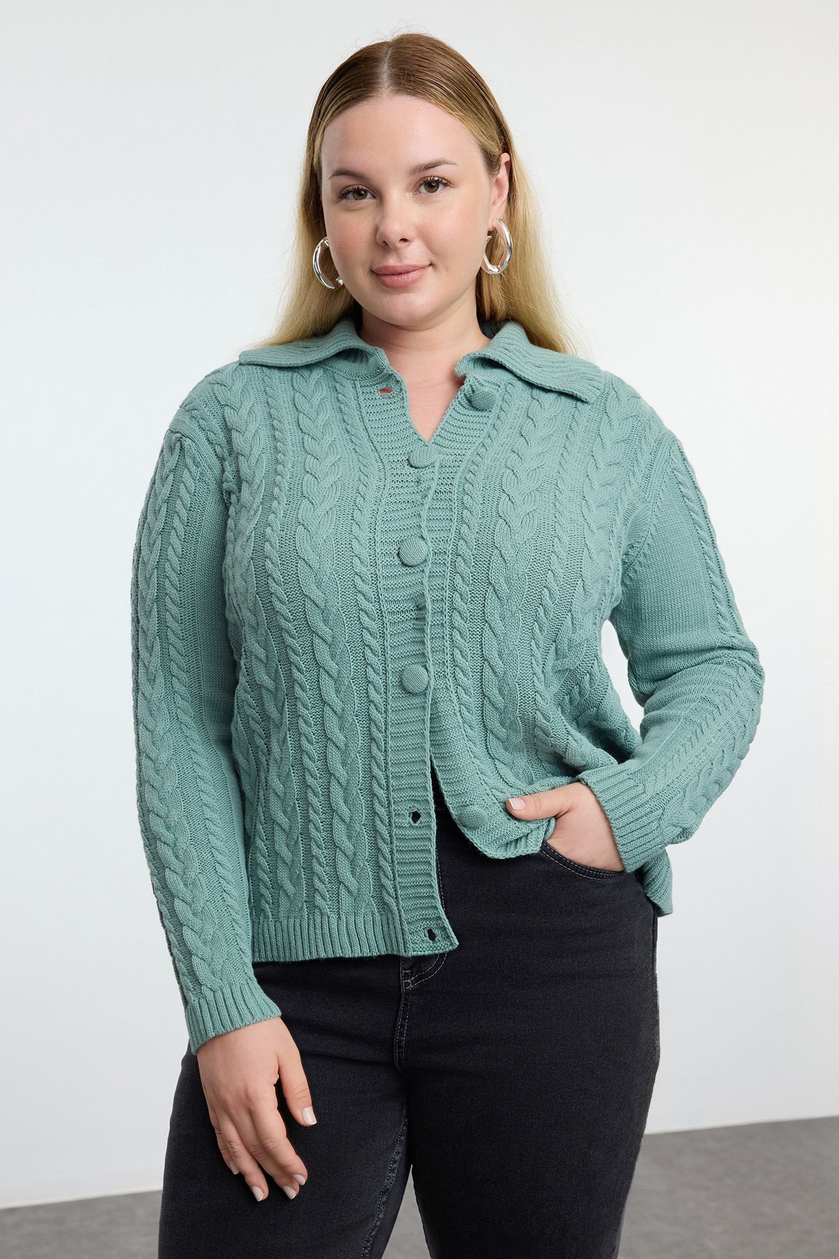 Green Plus Size Cardigans Styles Prices Trendyol