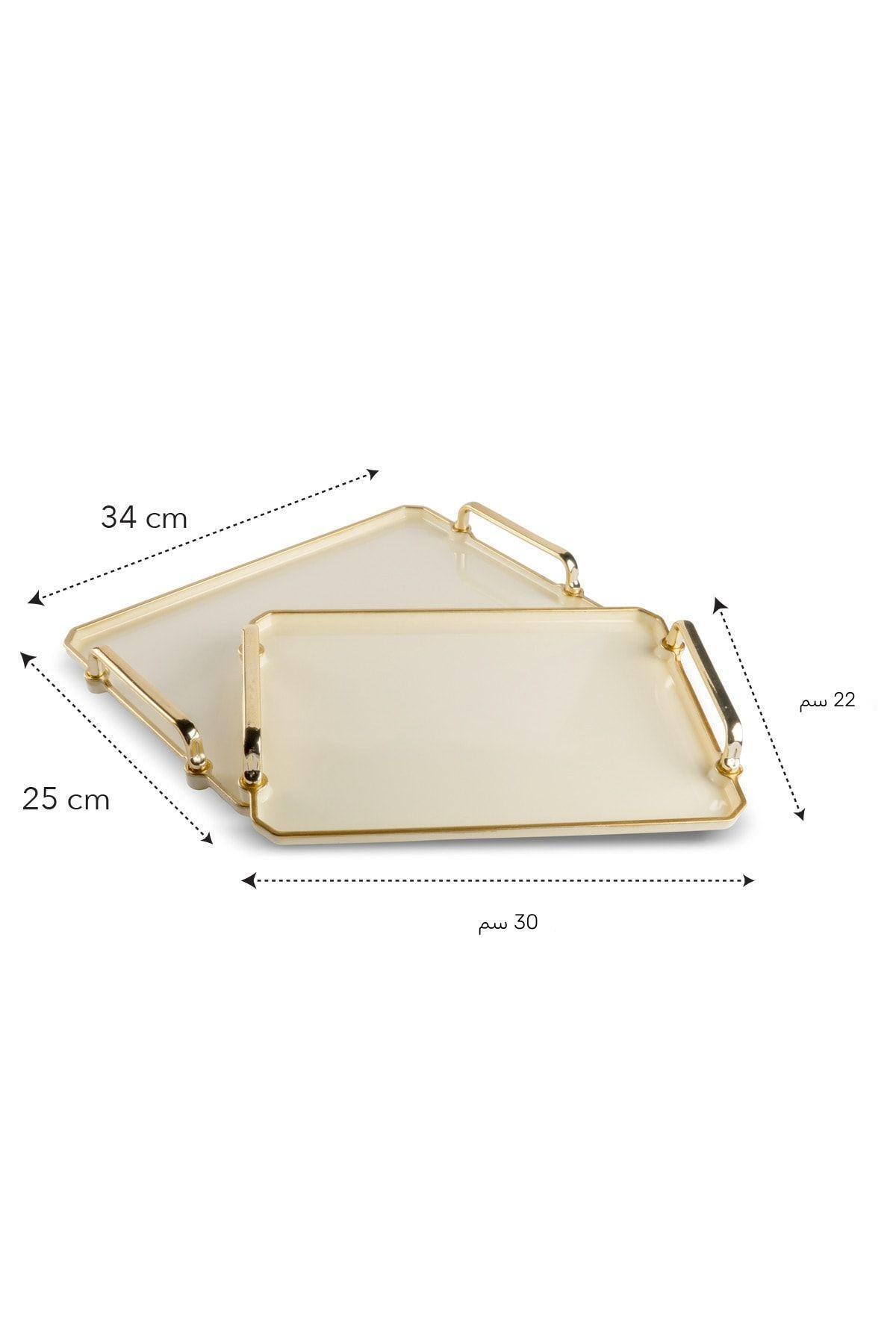 ALM HOME 2-Piece Cream Tray Presentation Decorative Home Tableware Kitchen Tea Coffee Tray