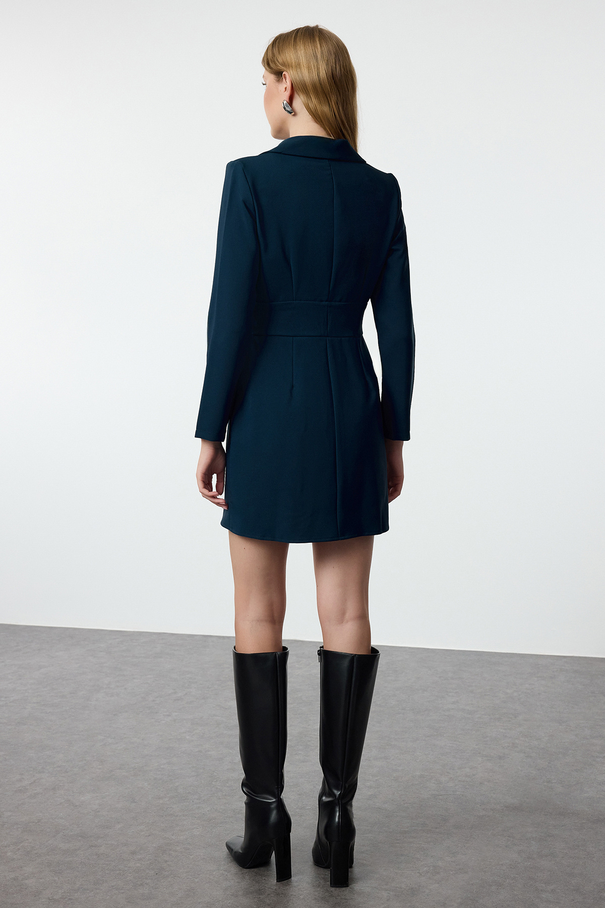 Trendyolmilla  Petrol Düğme Detaylı Mini Dokuma Ceket Elbise TWOAW24EL00462 - Görsel 5