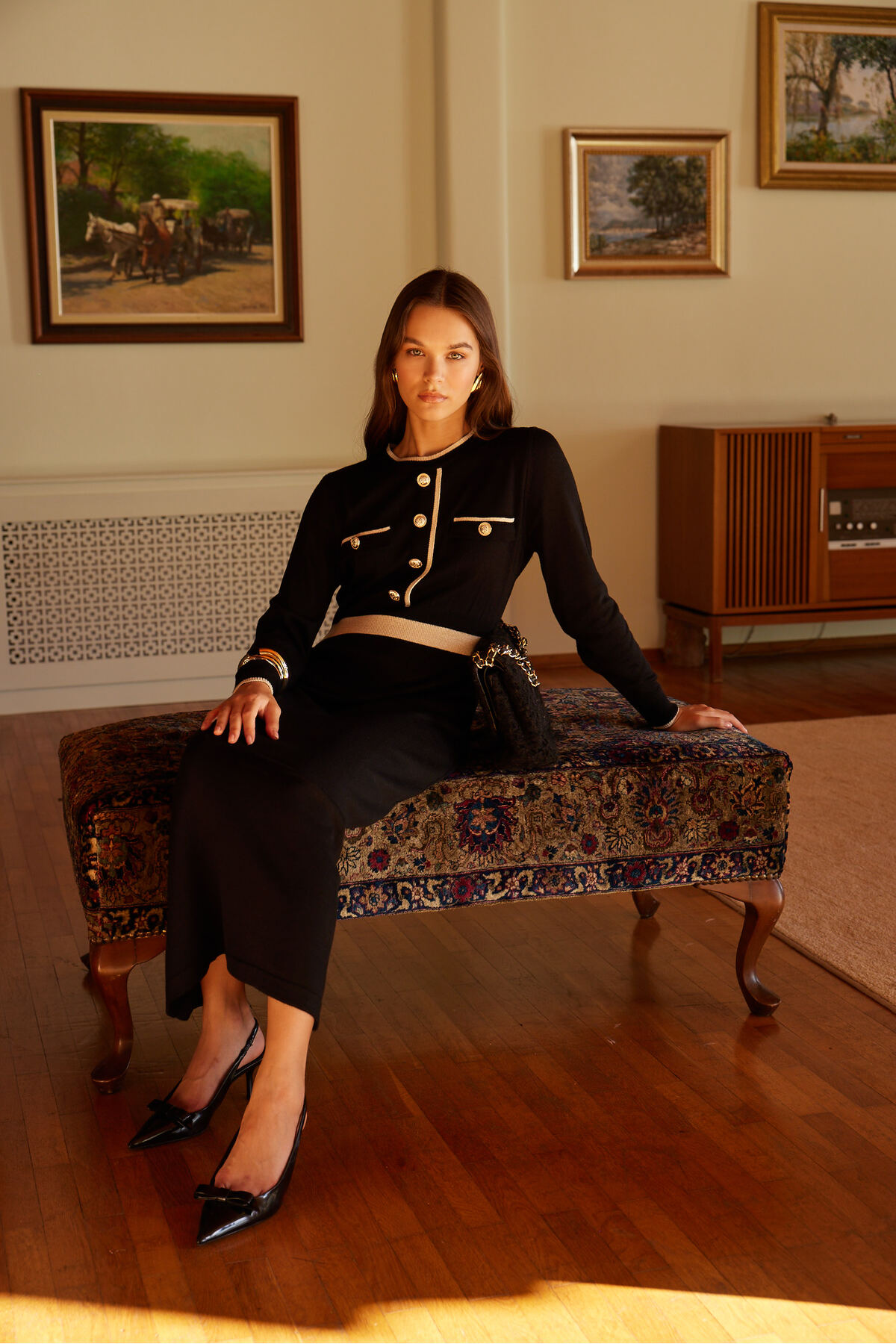 Trendyol Modest Schwarzes geknöpftes Strickkleid TCTAW25EB00042