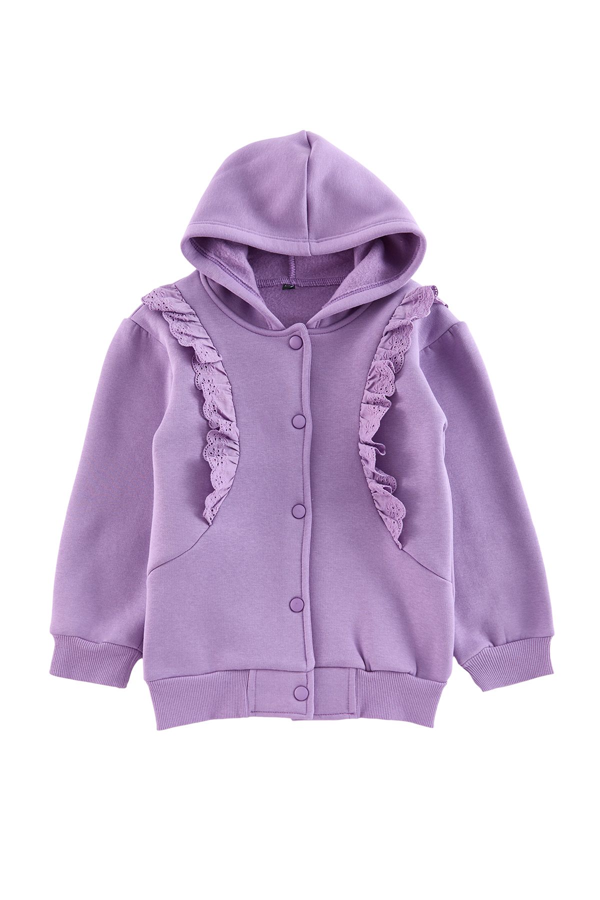TRENDYOLKIDS-Lila pamut fodros kapucnis kardigán lányoknak - TKDAW25HI00004 1