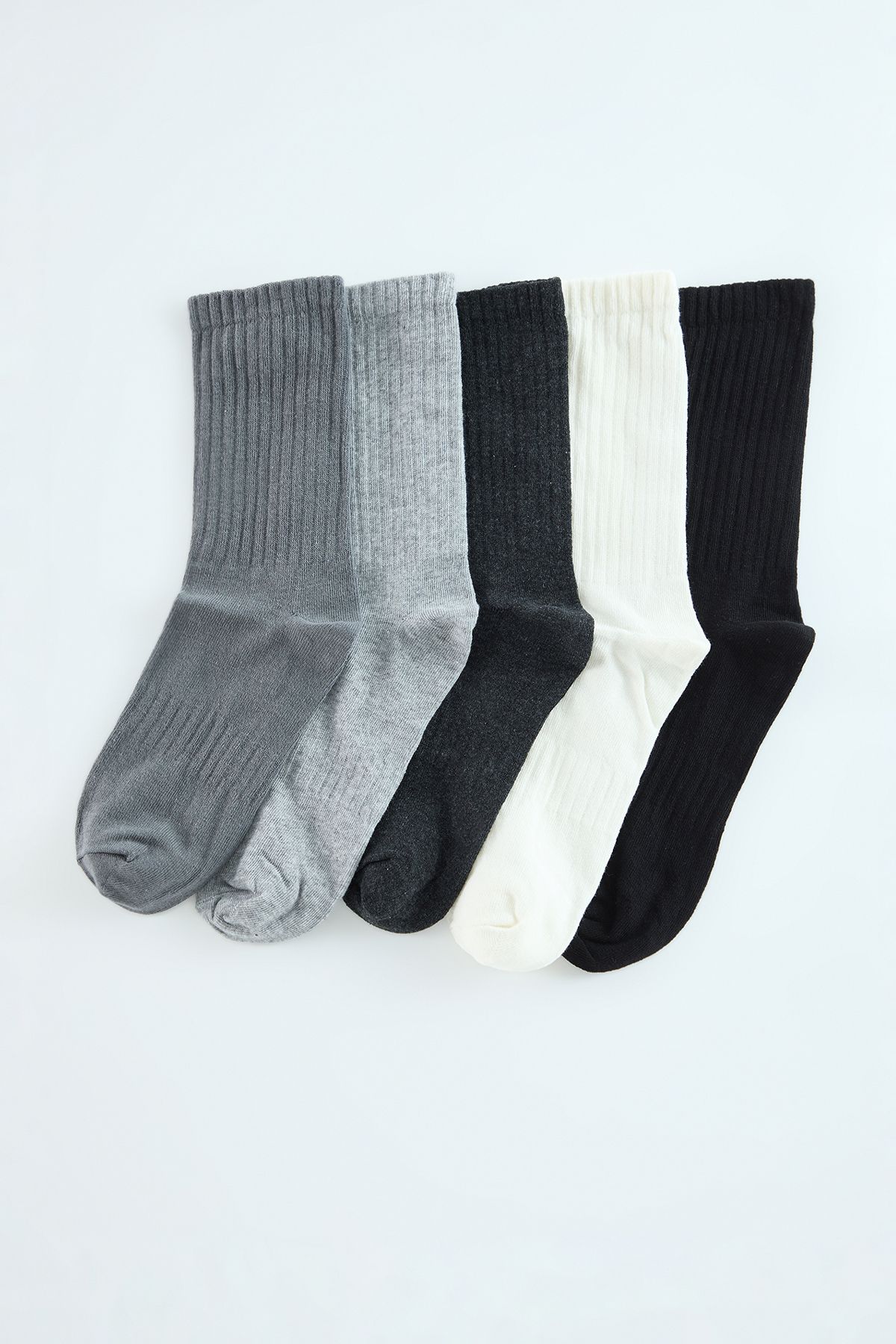 Trendyol Collection Unisex Szare Bawełniane Skarpetki Teksturowane College'owe 5 Sztuk - Tmnaw25co00011 Unisex - 41–45
