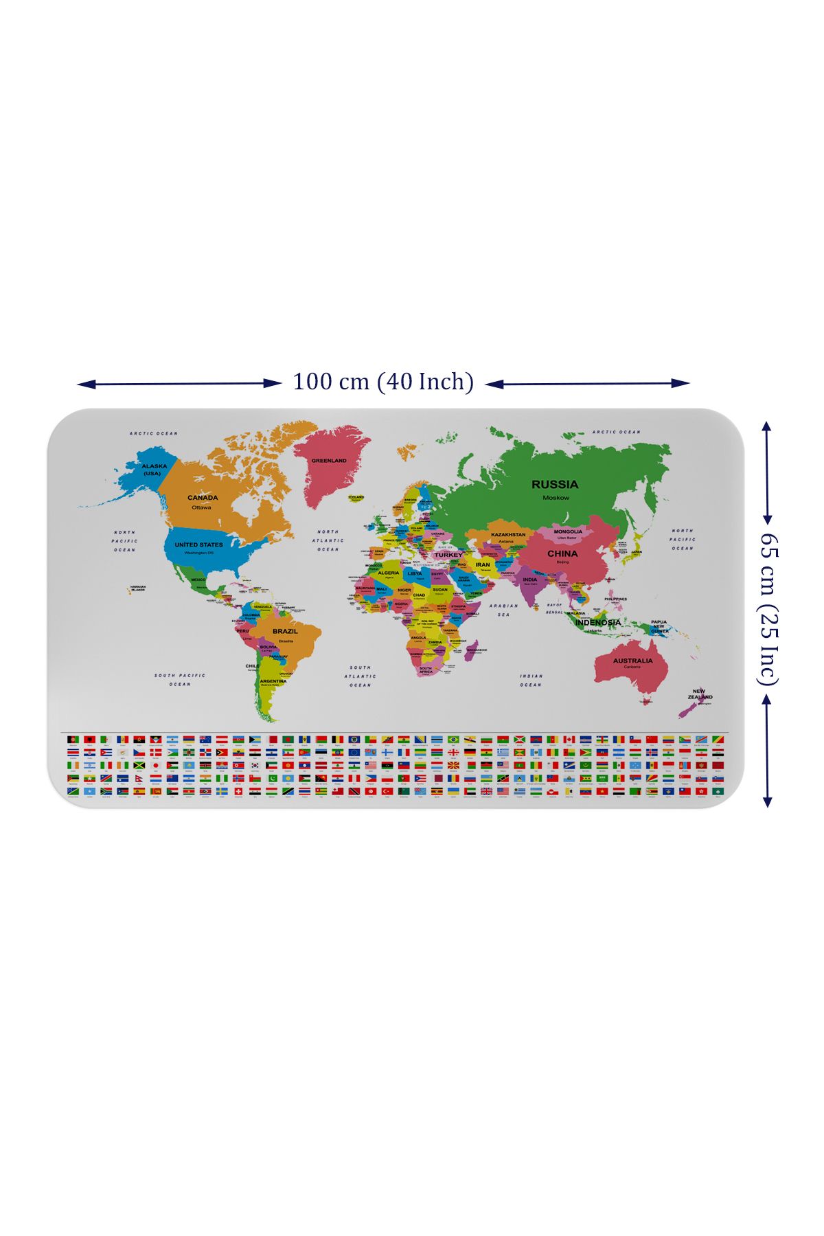 Dropcek eticaret-World Map Wall Sticker - with Country Flag, Educational Capital Detail, Atlas - 60X105-3833 2