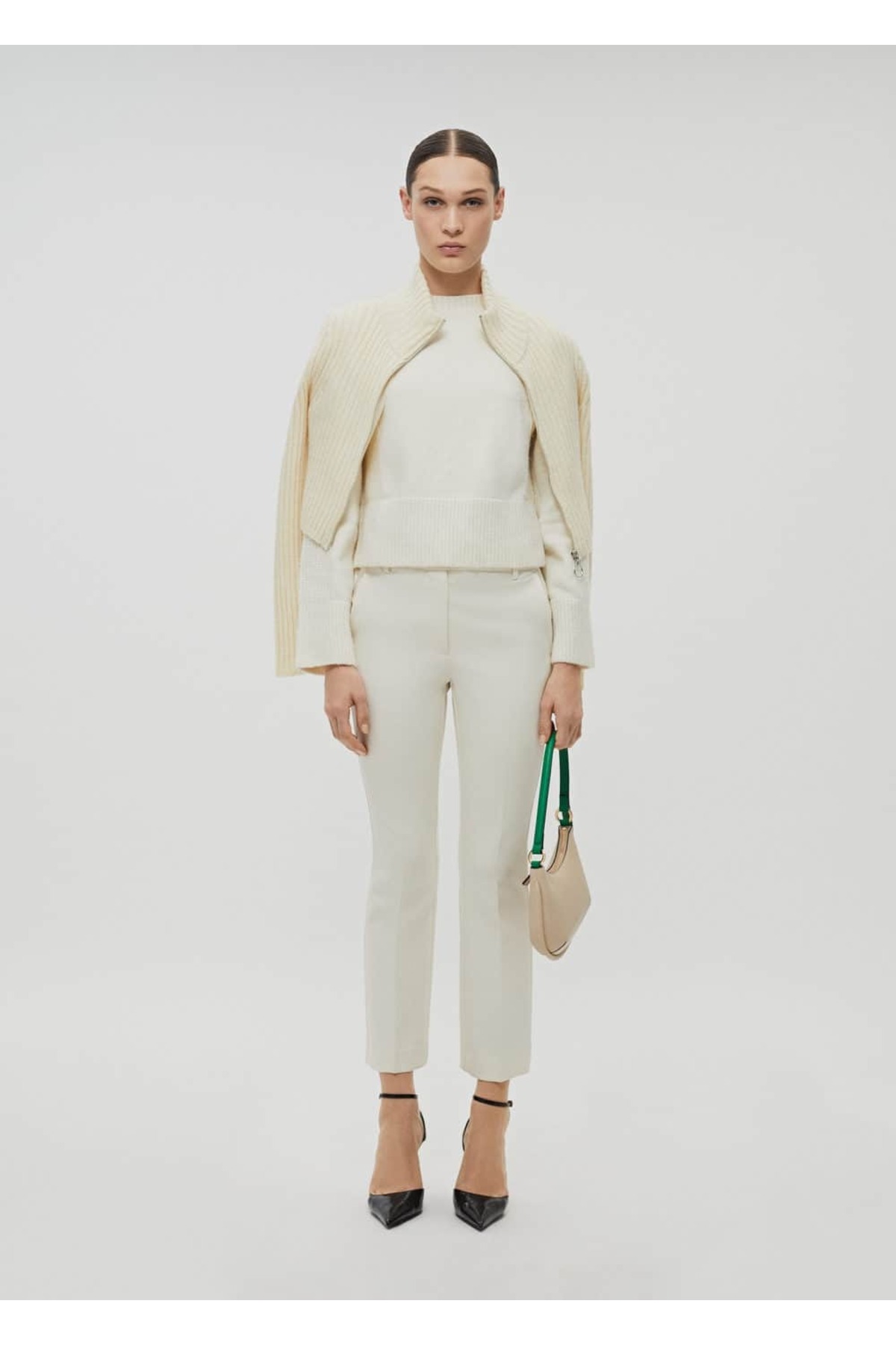 بافت و پلیور زنانه سفید منگوMANGO | 67000468 اورجینال - تصویر 7