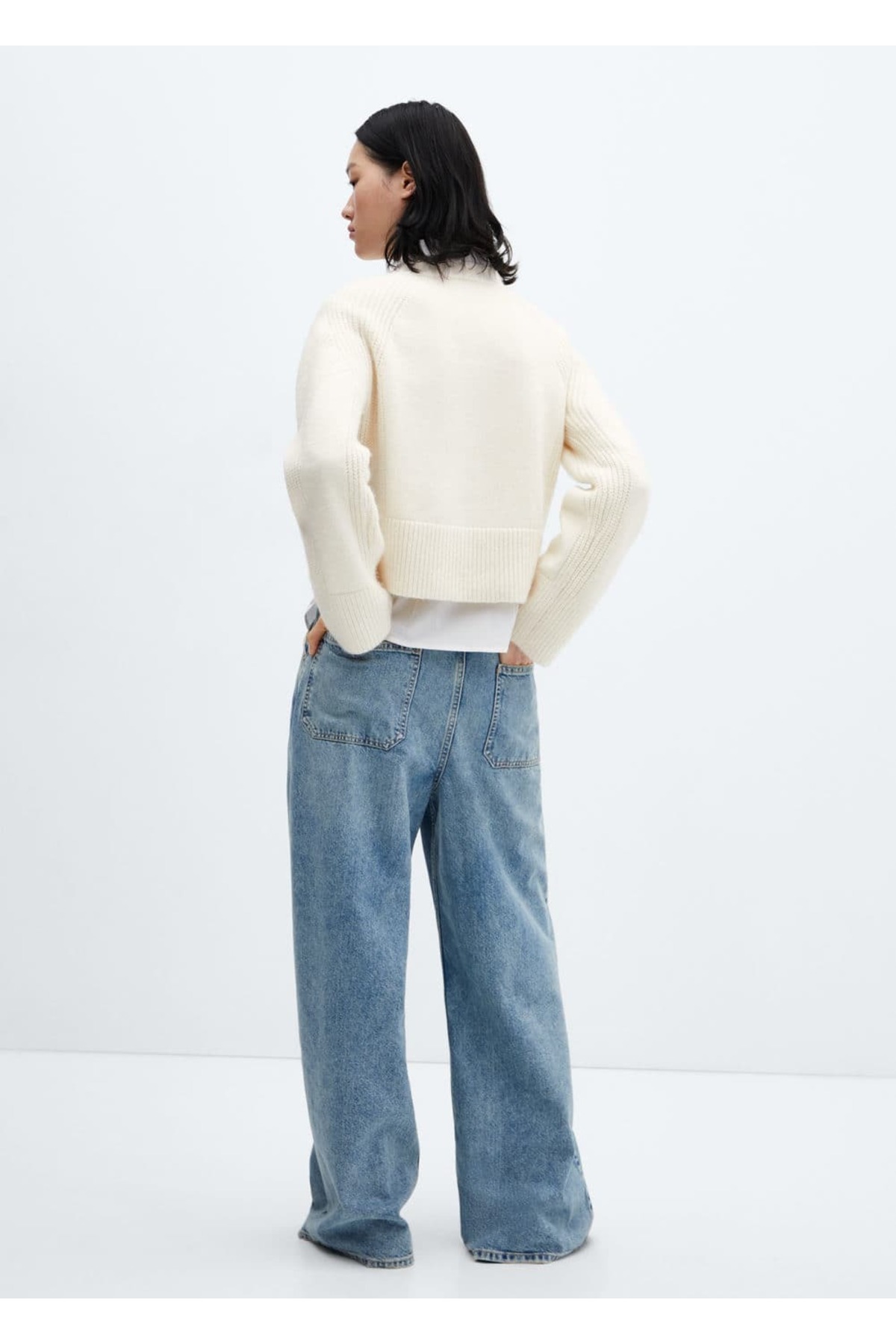 بافت و پلیور زنانه سفید منگوMANGO | 67000468 اورجینال - تصویر 4