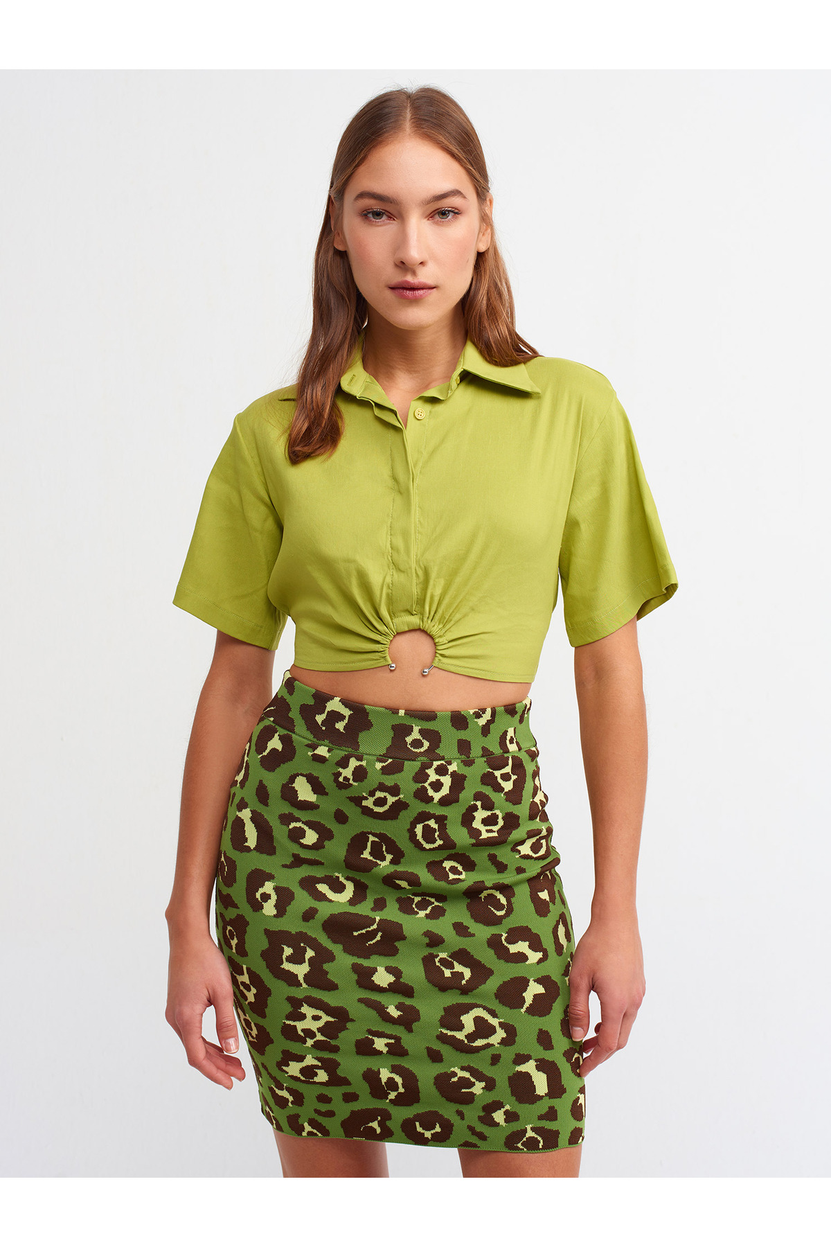5873 Crop Shirt-oil Green