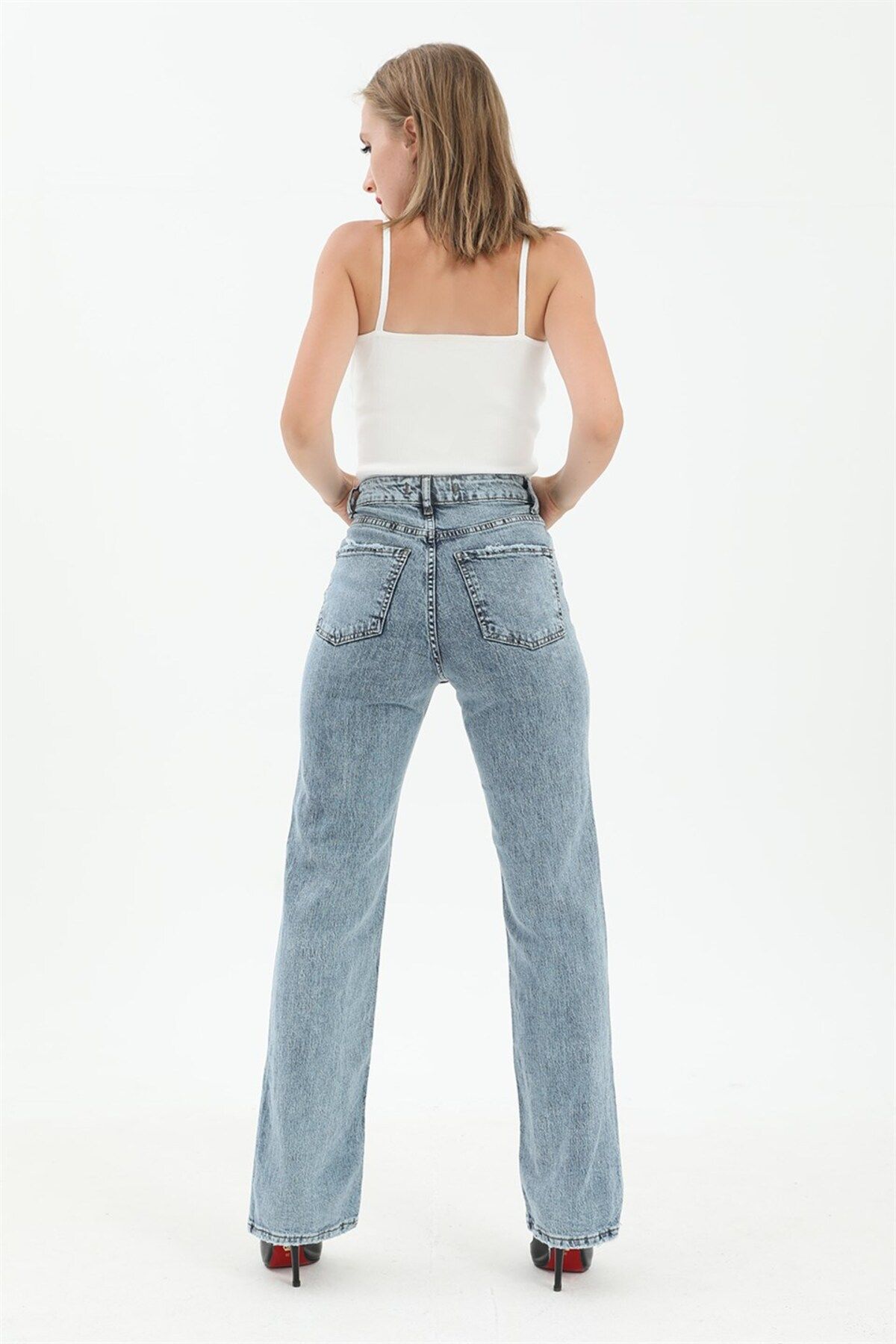 TUA MODA-TUA FASHION Blue Denim Trousers - High Waist, Back Pocket and Side Slit 5