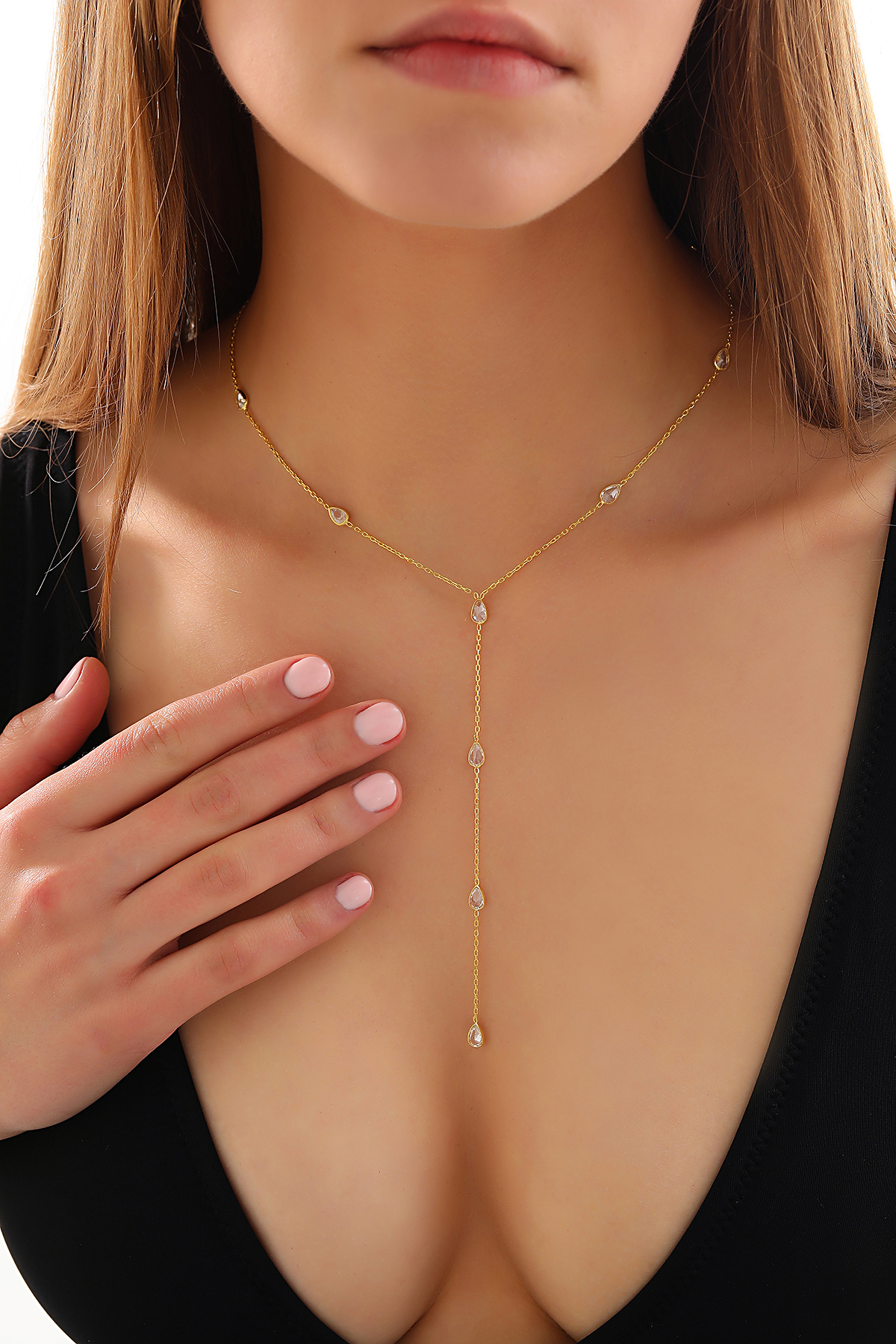 Queen Silver Jewelry 925 ayar gümüş. zirkon damla taşlı sallantılı kolye görsel 5