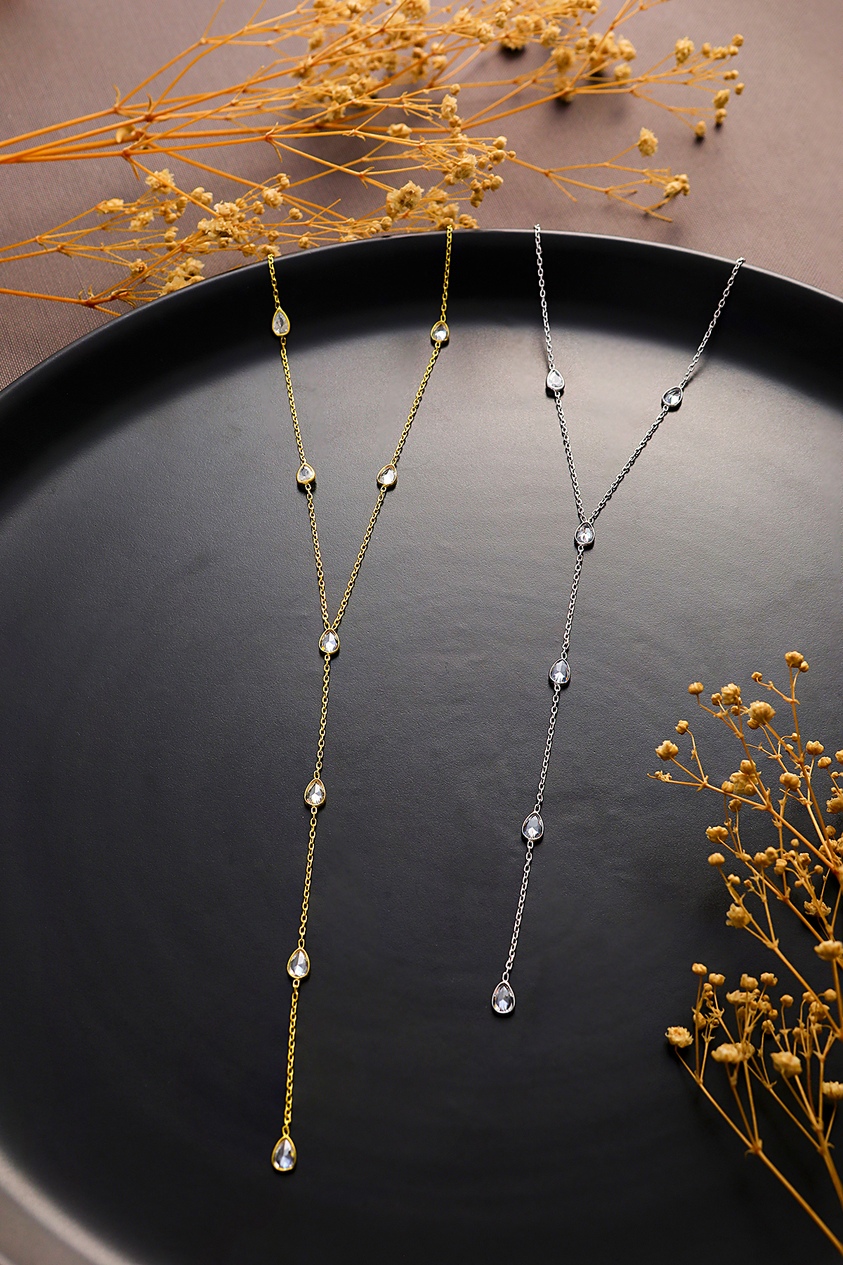 Queen Silver Jewelry 925 ayar gümüş. zirkon damla taşlı sallantılı kolye görsel 3