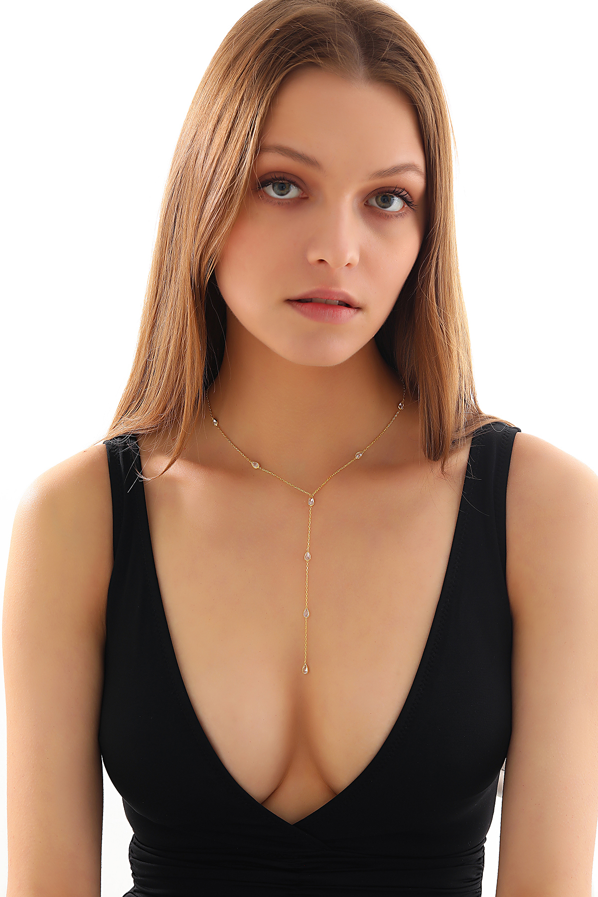 Queen Silver Jewelry 925 ayar gümüş. zirkon damla taşlı sallantılı kolye görsel 4