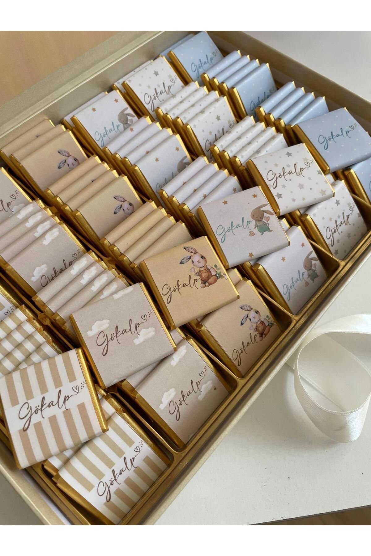 Minemiss Tasarım Lüks Kutulu İsme Özel Tasarımlı Kız-Erkek Bebek Çikolatası 60 Adet Dogum-Yaş Günü-Hediyelik Çikolata fotoğrafı 2 (önizleme)