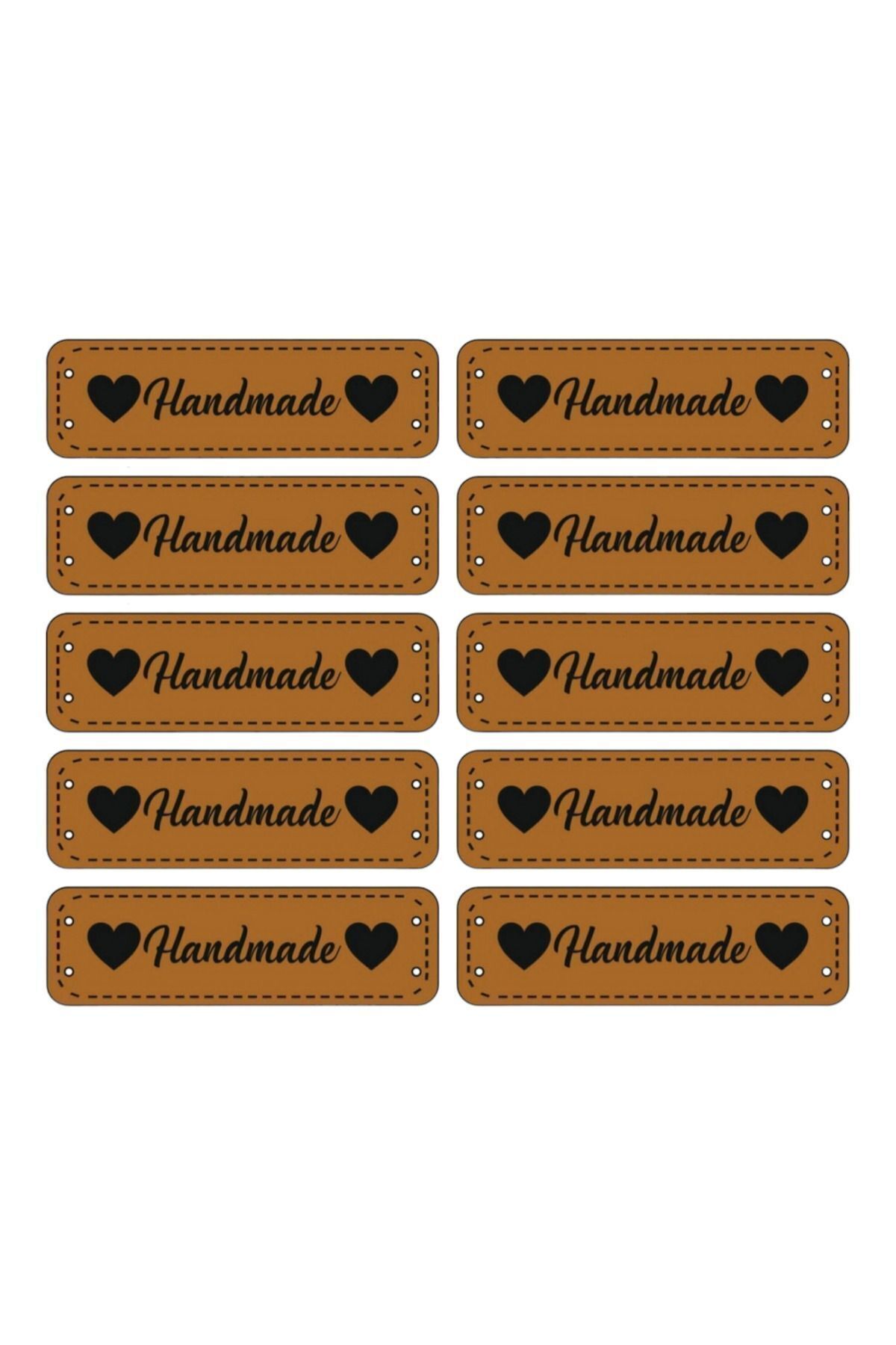 Nildenhobim Taba Renk Handmade Suni Deri Etiket - Boy 4.2 Cm - En: 1.2 Cm ( 10 Adet )