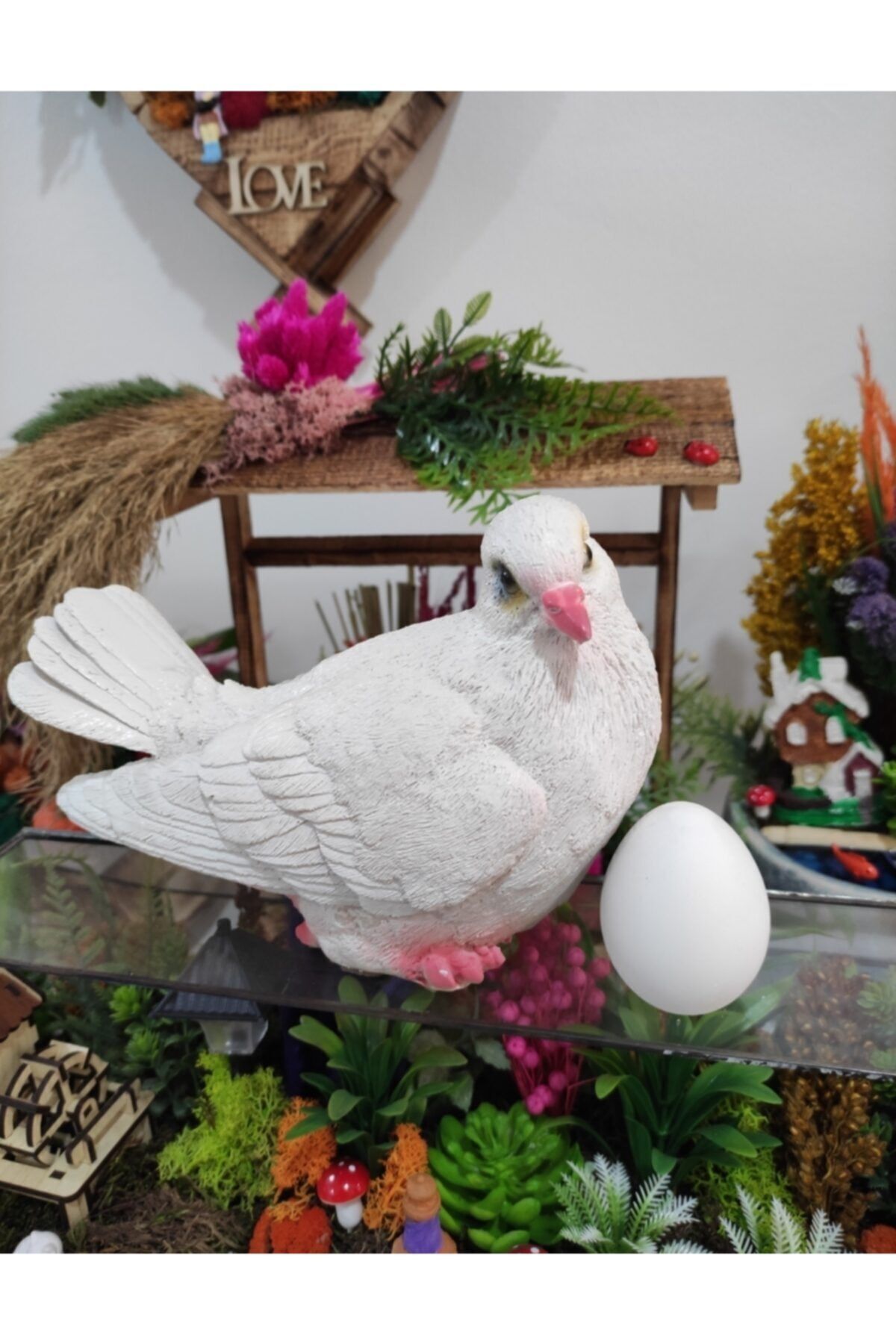 Güvercin Dekoratif Biblo Gerçek Güvercin Boyutunda Bahçe Güvercini Posta Güvercini Beyaz Güvercin