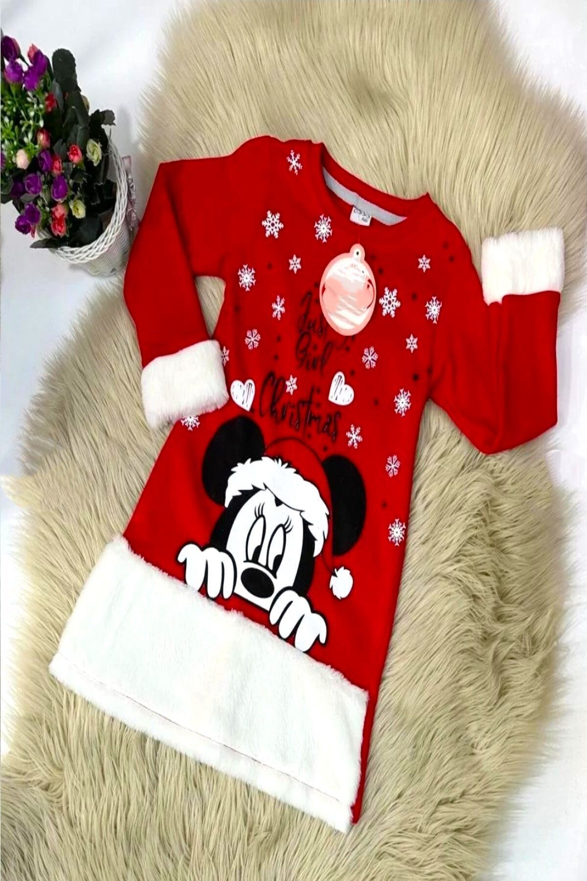 ModaCity Yılbaşı Noel Kışlık Elbise Mickey Minnie Mouse Kostüm Kırmızı