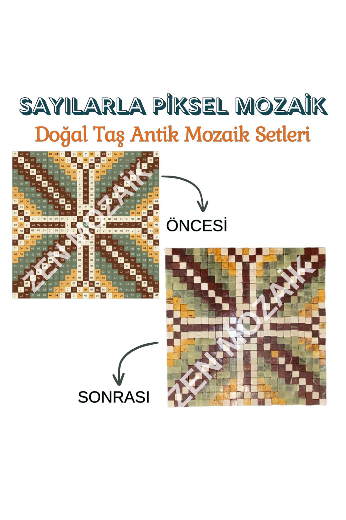 Zen Mozaik-Diy Set - Pixel Mosaic with Numbers, Antique Mosaic, Natural Stone Marble Mosaic 3
