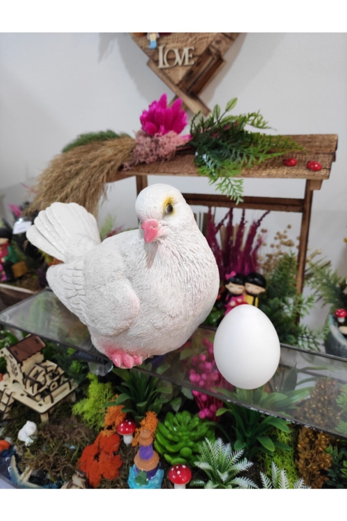 Güvercin Dekoratif Biblo Gerçek Güvercin Boyutunda Bahçe Güvercini Posta Güvercini Beyaz Güvercin