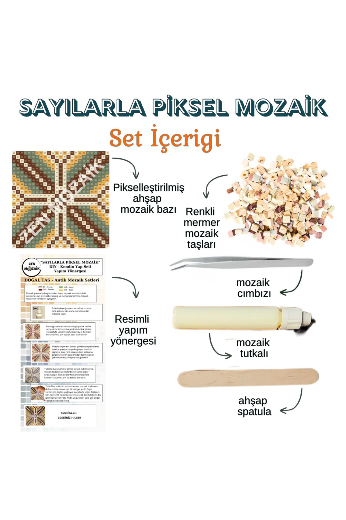 Zen Mozaik-Diy Set - Pixel Mosaic with Numbers, Antique Mosaic, Natural Stone Marble Mosaic 2