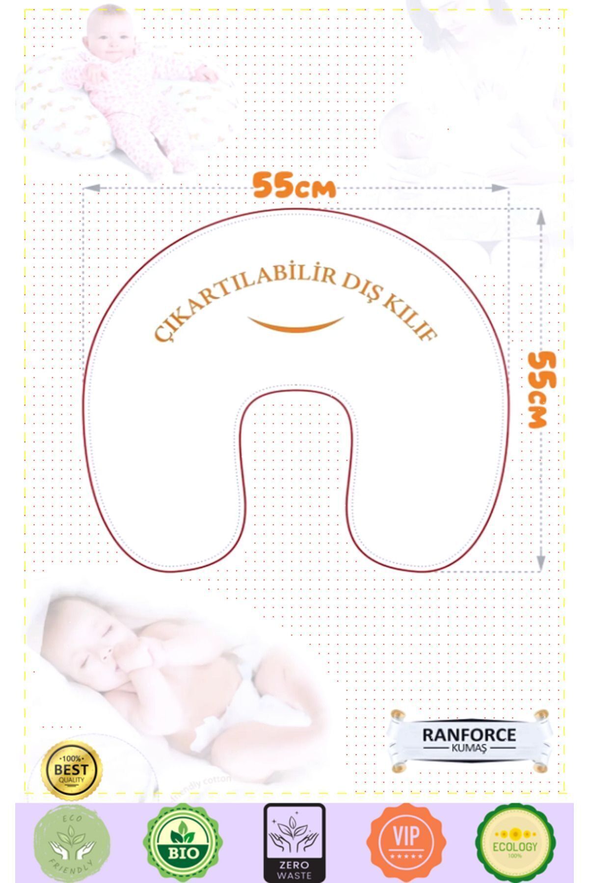 OMZ Hamilelik Döneminde Mükemmel Destek Bebek Emzirme Minderi Yastığı  Pamuklu Ranforce Kumaş Gri fotoğrafı 3 (önizleme)