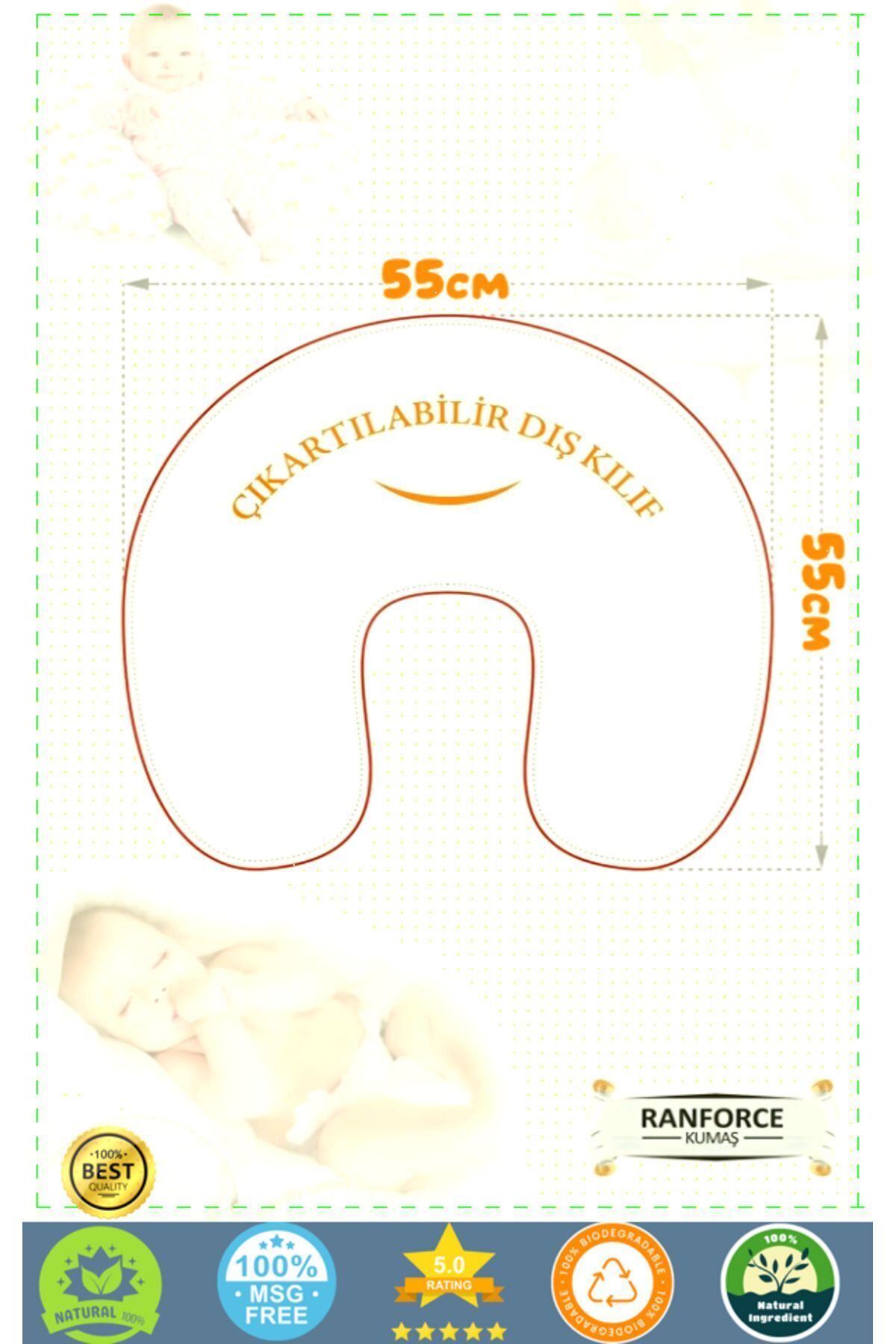 OMZ %100 Pamuklu Kumaş Bebek ve Anne İçin Sağlıklı ve Yumuşak Gri Emzirme Minderi  Yastigi fotoğrafı 3 (önizleme)