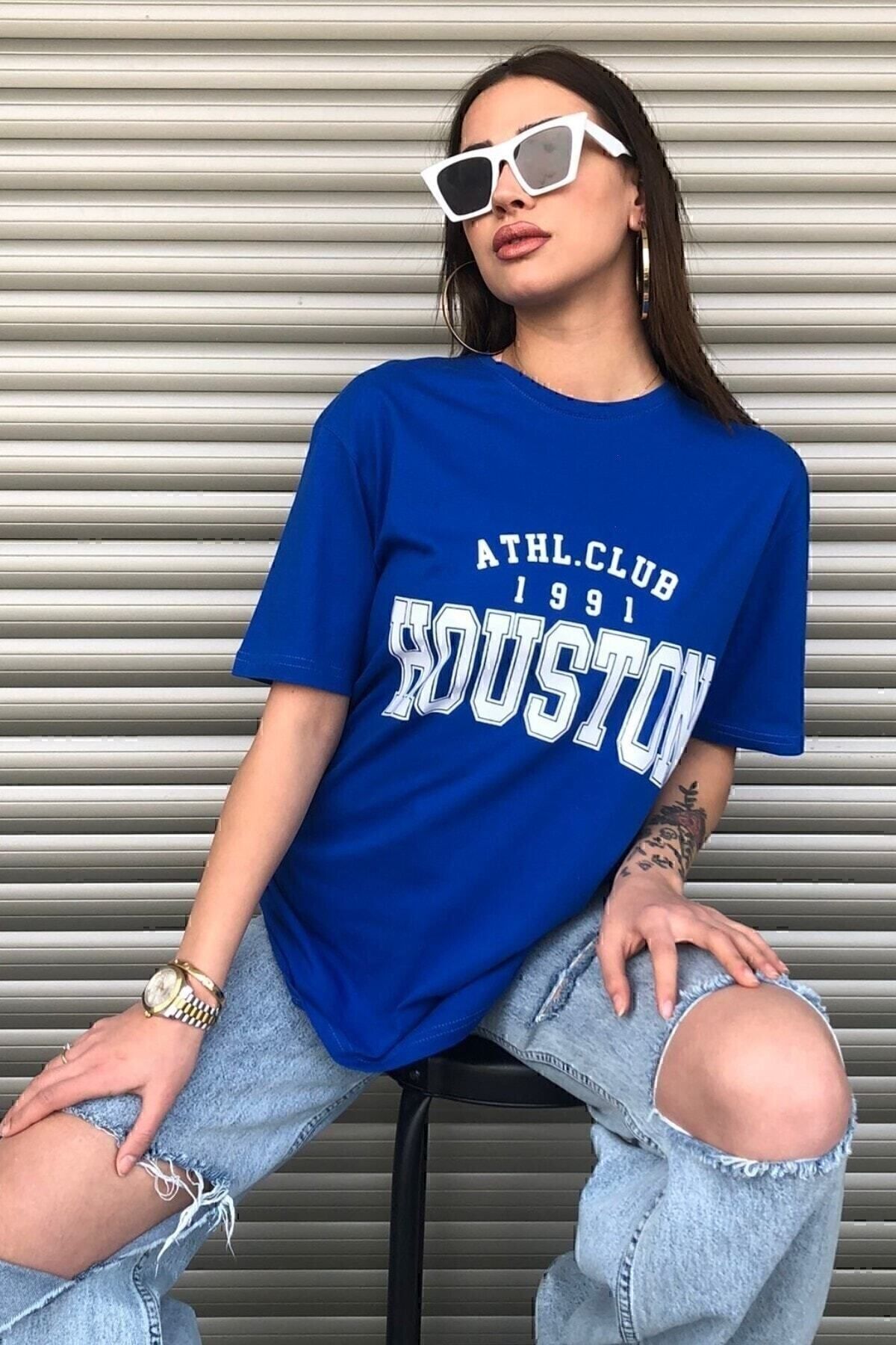 BYCOOLMEN Houston Kadın Oversize Mavi T-shirt