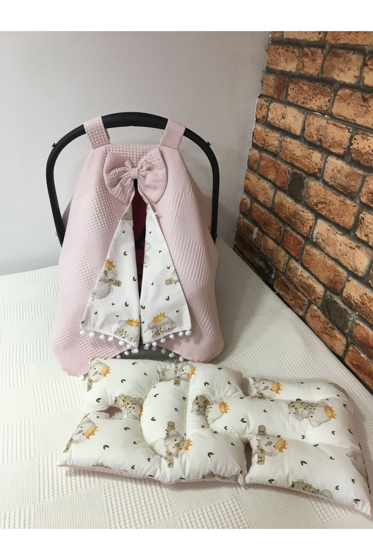 Pembe Puset Örtüsü ve Puset Minderi 2'li Set 3