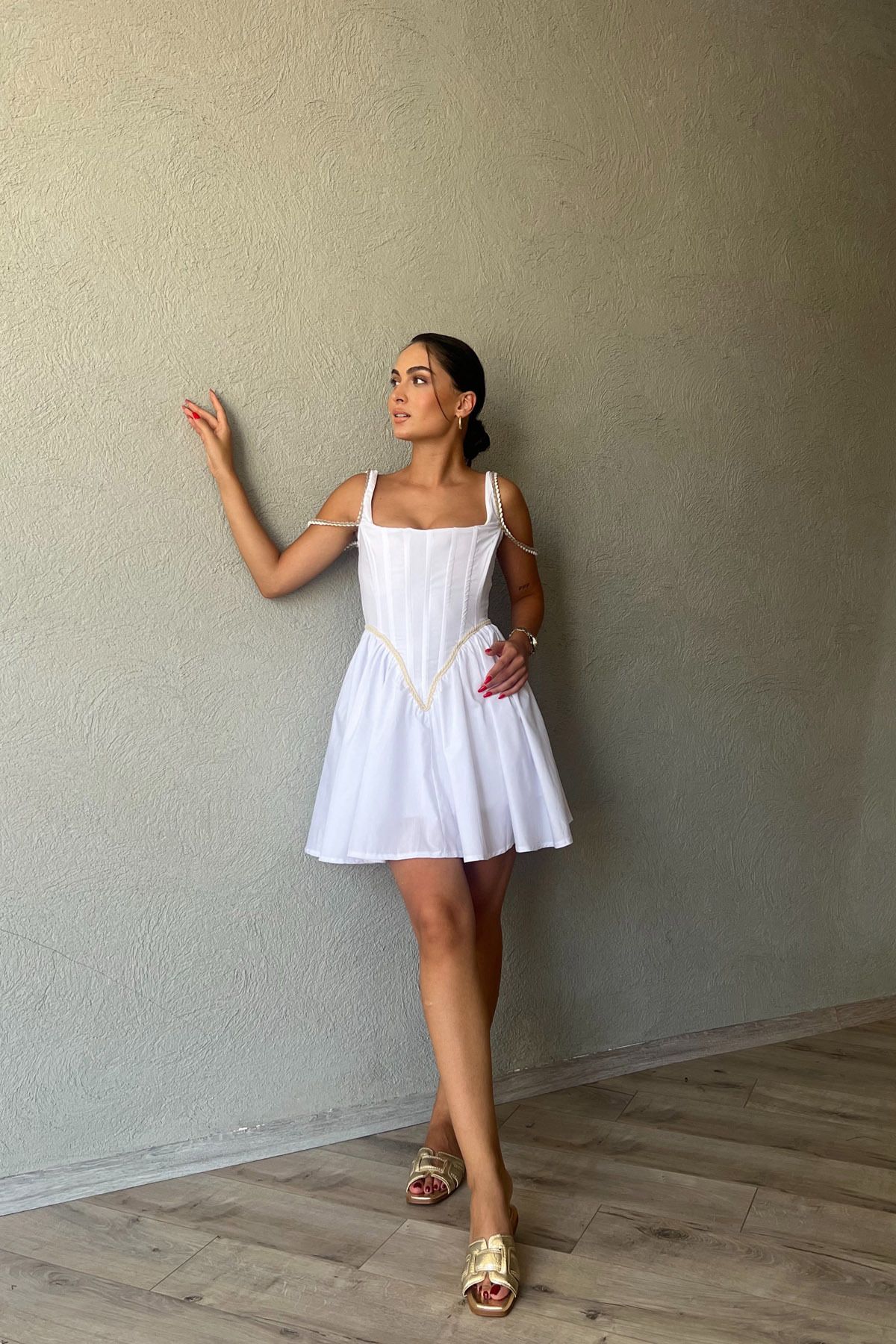 Seda Yalçın Atelier-Ravello White Corset Detailed Dress 5