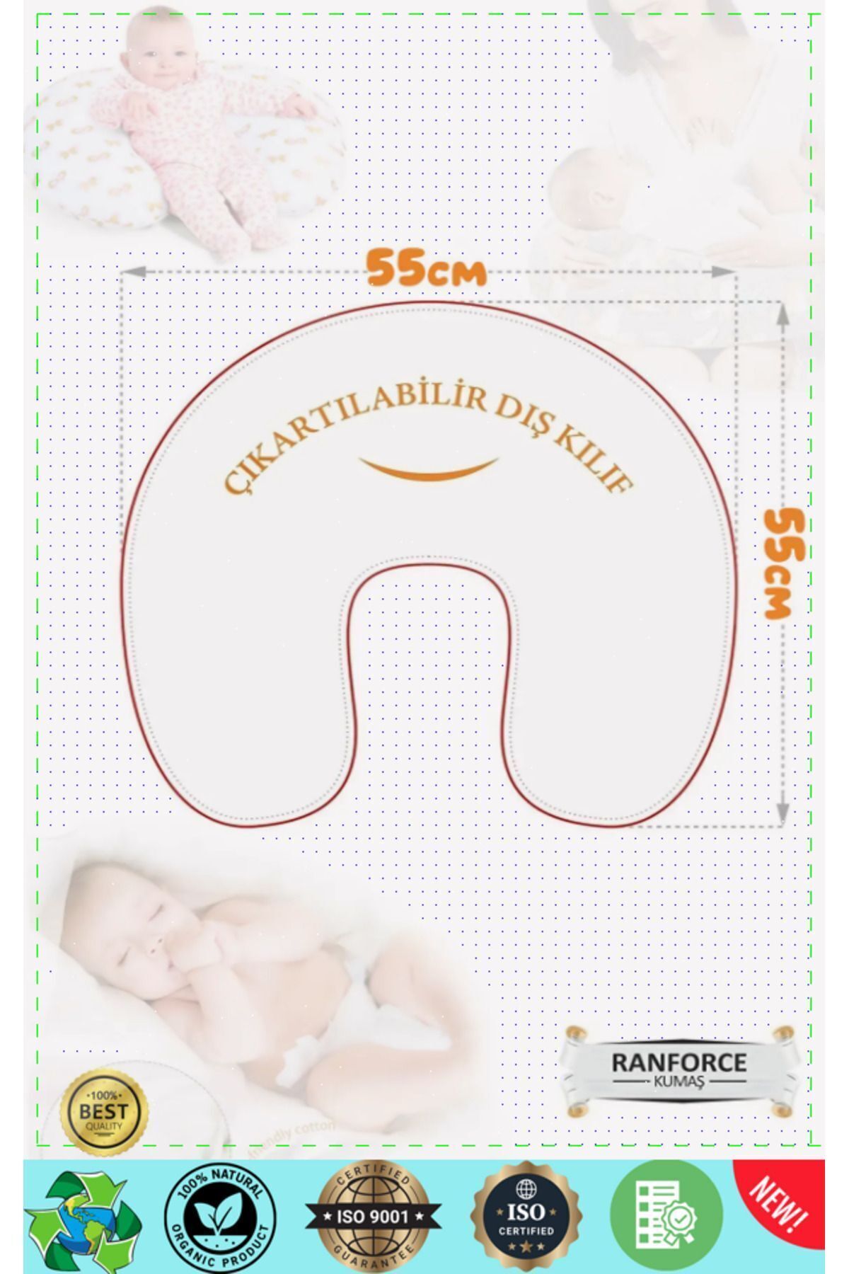 OMZ Çift Taraflı Bebek Bebek Oturma Destek Minderi %100 Pamuklu Kumaş Emzirme Yastigi fotoğrafı 2 (önizleme)