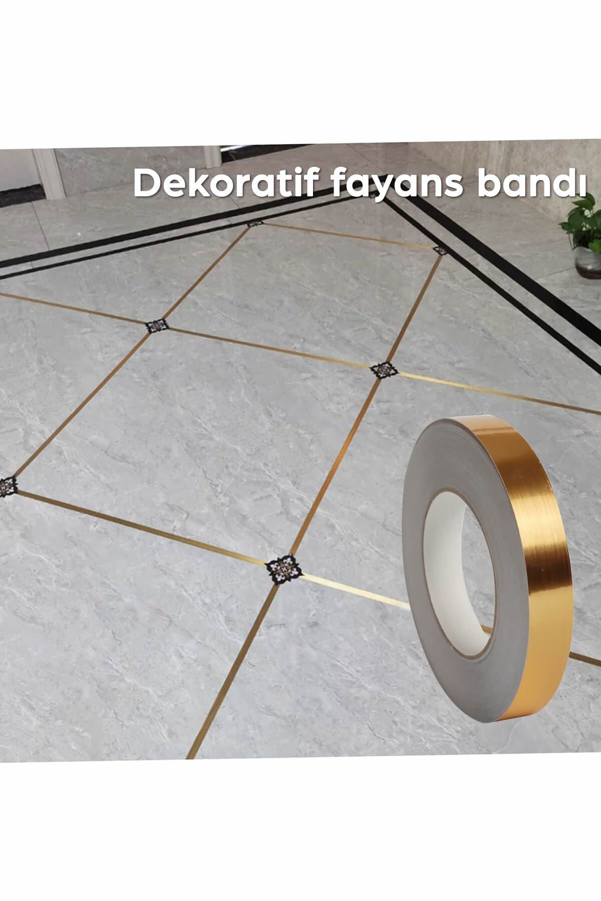 50 Metre Dekoratif Banyo Mutfak Fayans Arası Derz Şerit Bant Gold Renk 0,5 Cm