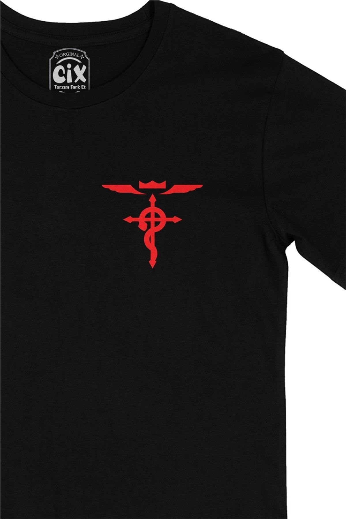 Cix-Black T-Shirt with Full Metal Alchemist Pocket Logo Design 2