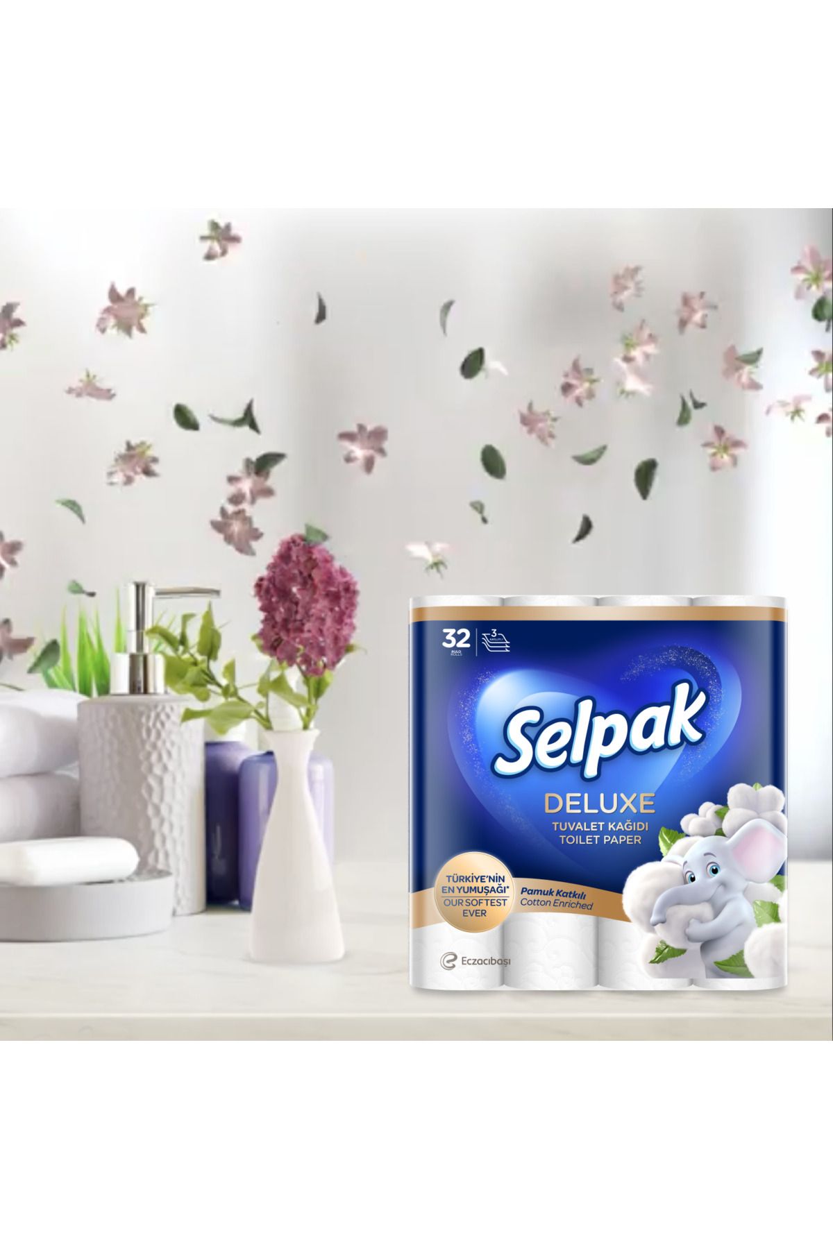 Selpak-Deluxe Toilettenpapier 3-lagig, 12480 Blatt 96 Rollen (3 x 32), Klopapier Mit Baumwollfasern 6