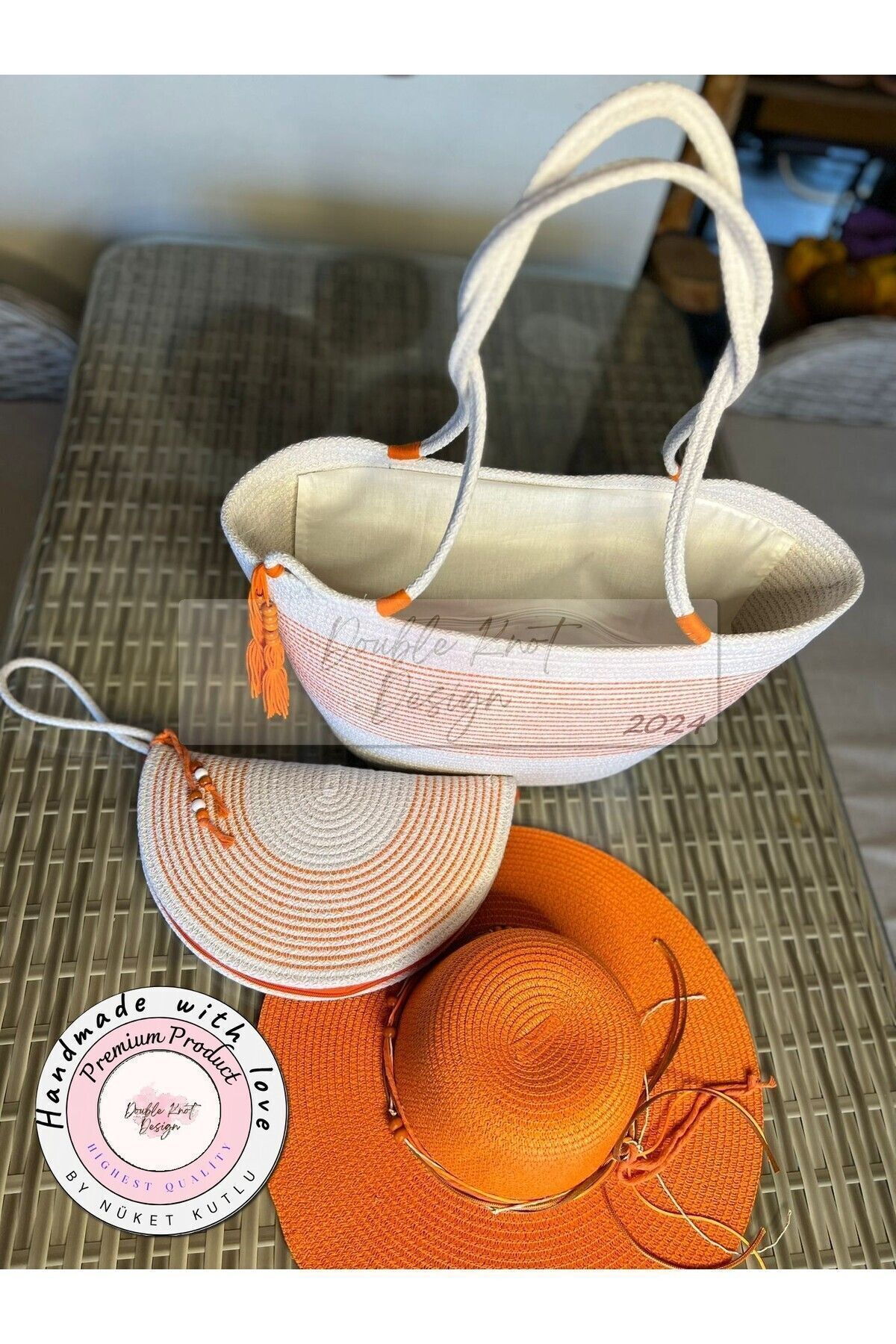 3pcs Set Beach Bag , Handbag Clutch, Hat, Totebag, Women, Summer, Gift Mother's Day