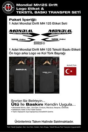 ELF REKLAM Mondial Mh125 Drift Logo Etiket & Tekstil Baskı Transfer Seti
