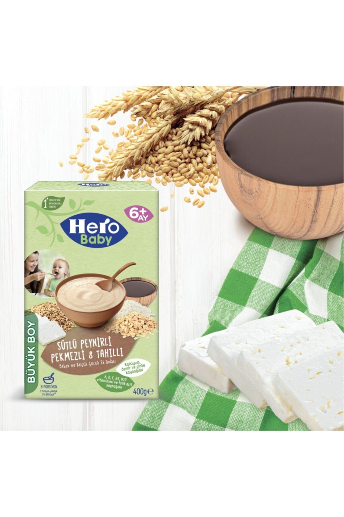 Hero Baby Sütlü Peynirli Pekmezli 8 Tahıllı Kaşık Maması 400 gr X 5 Adet fotoğrafı 7 (önizleme)