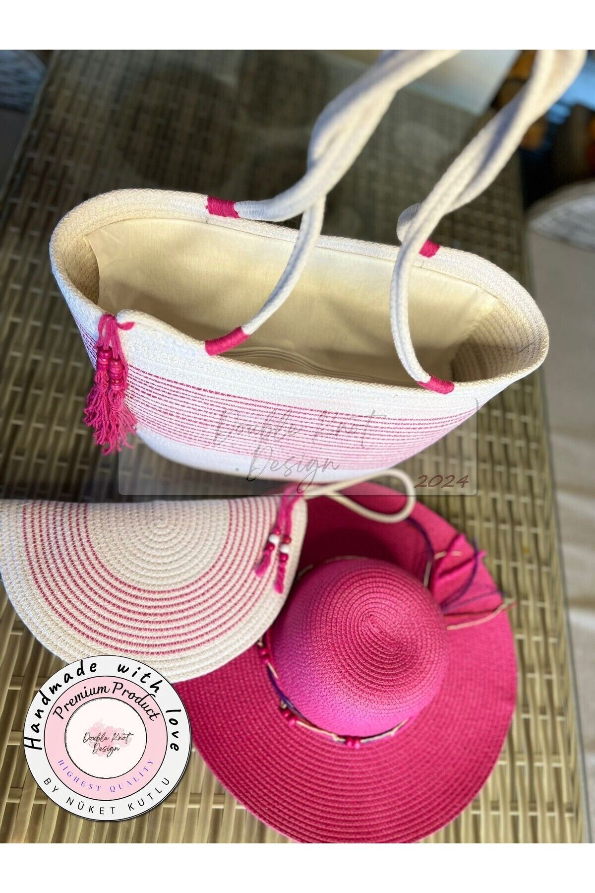 3pcs Set Beach Bag , Handbag Clutch, Hat, Totebag, Women, Summer, Gift,Mother's Day
