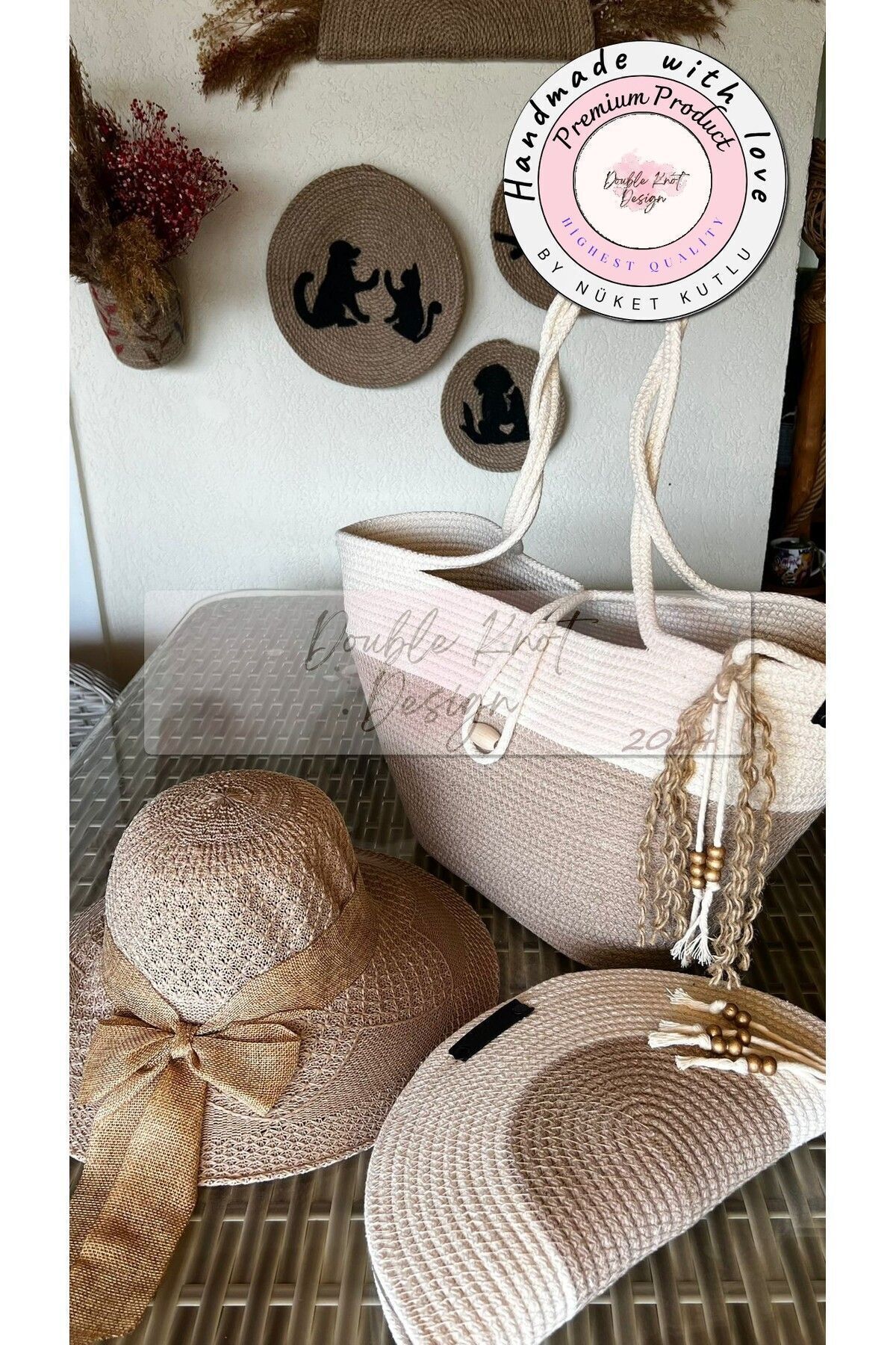 3pcs Set Beach Bag , Handbag Clutch, Hat, Totebag, Women, Summer, Gift, Mother's Day