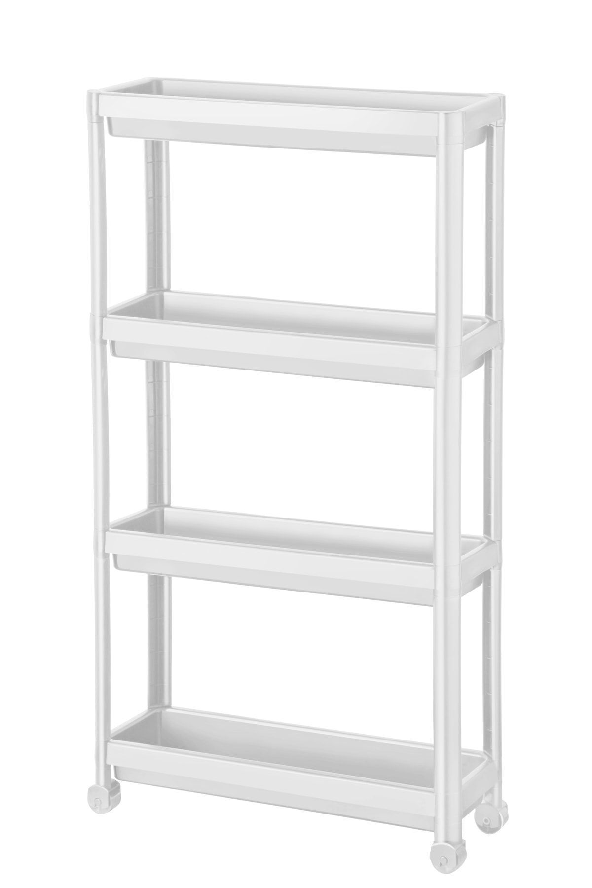 Omaş Household Product-Unitate de rafturi dreptunghiulară cu 4 etaje cu roți, alb, pentru baie, pentru bucătărie, raft organizator 2