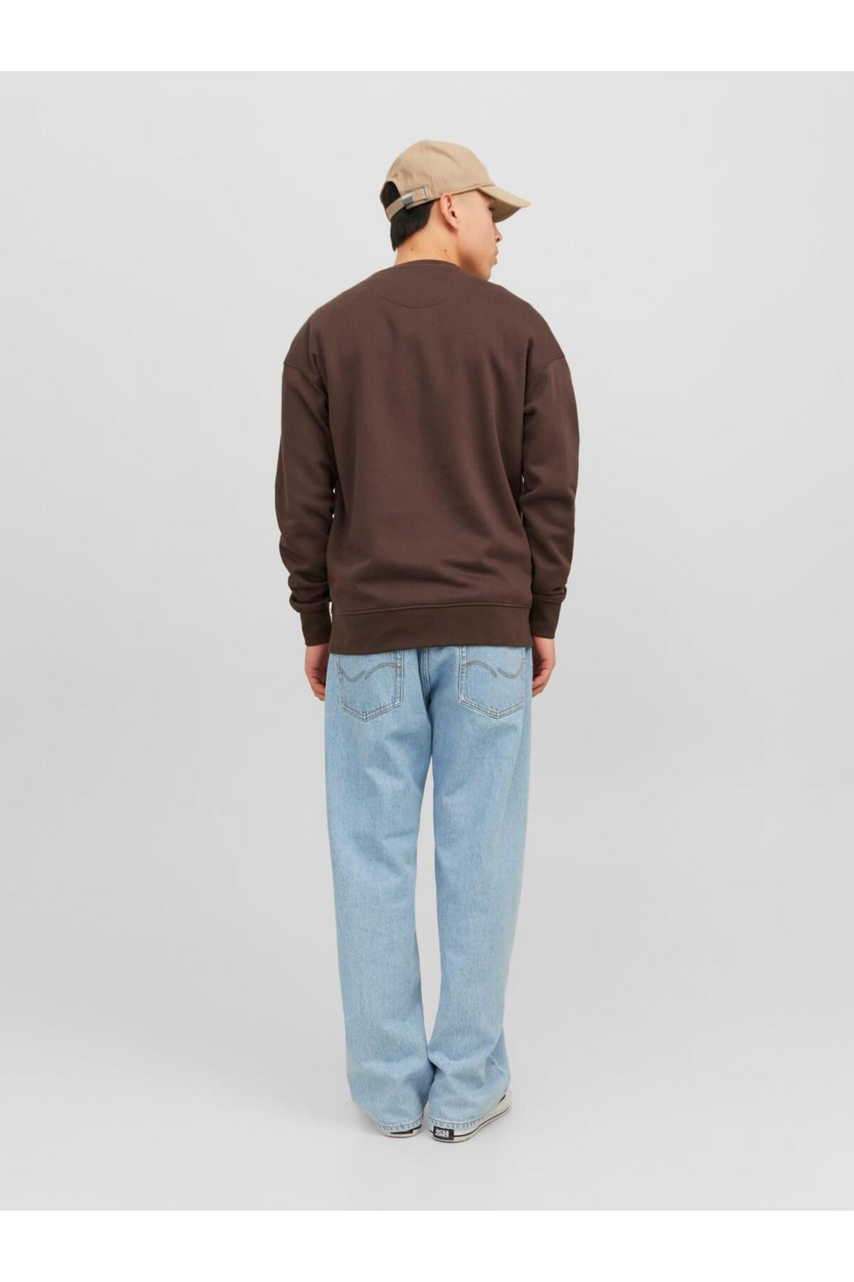 سویشرت مردانه قهوه ای جک اند جونز | 12241694 اورجینال - تصویر 3