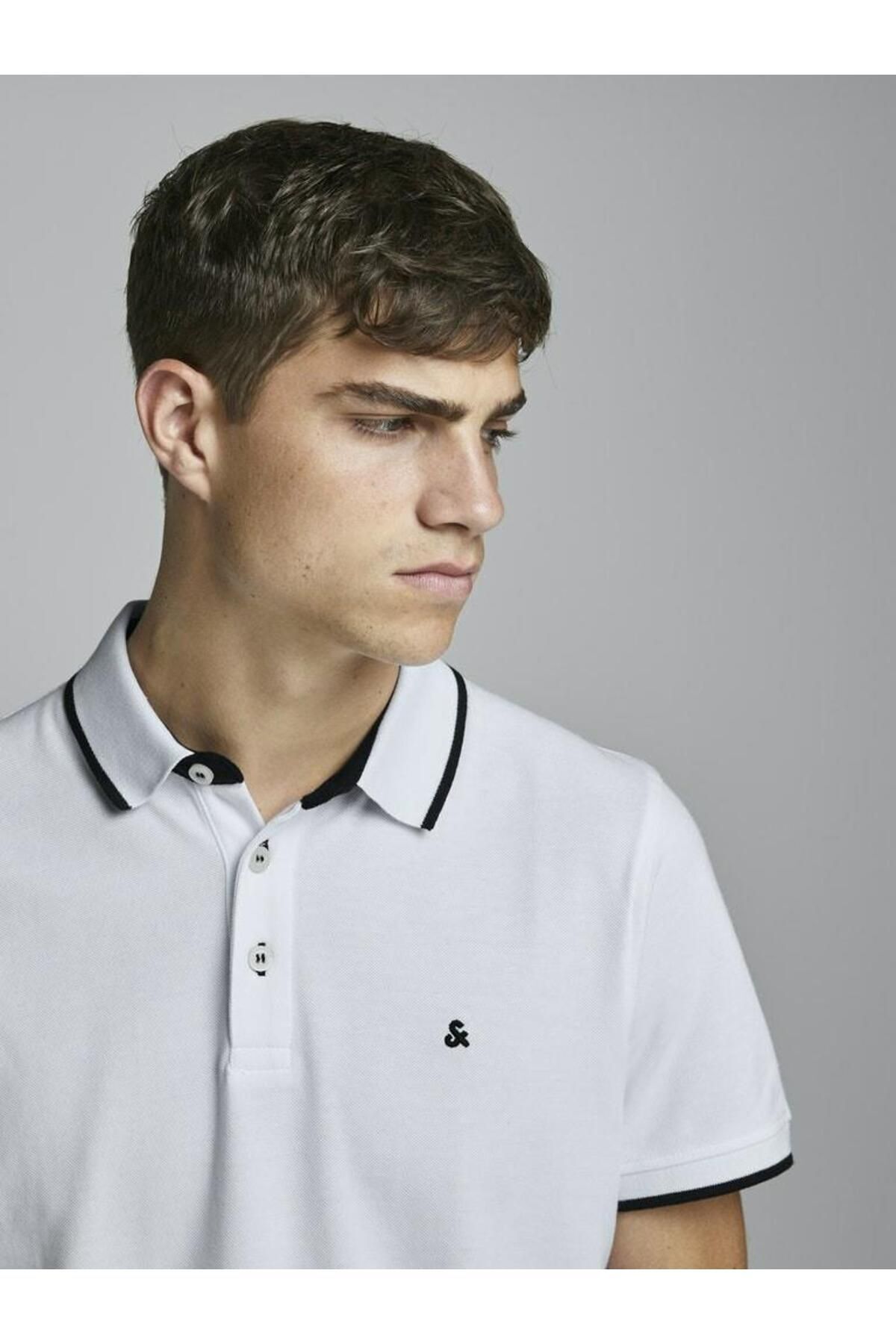 تی شرت یقه پولو سفید مردانه جک جونز پائولوس YAKA T Jack Jones Jack & Jones
